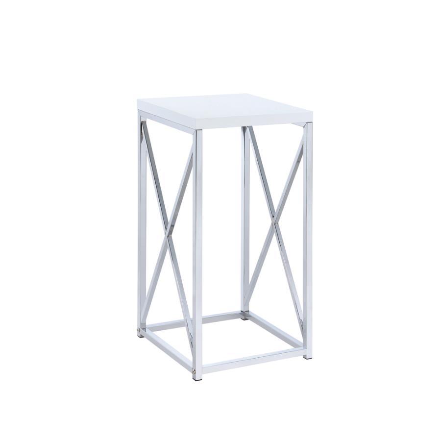 Coaster Fine Furniture Edmund - Square Accent Side Table - White High Gloss And Chrome | Meri Furniture