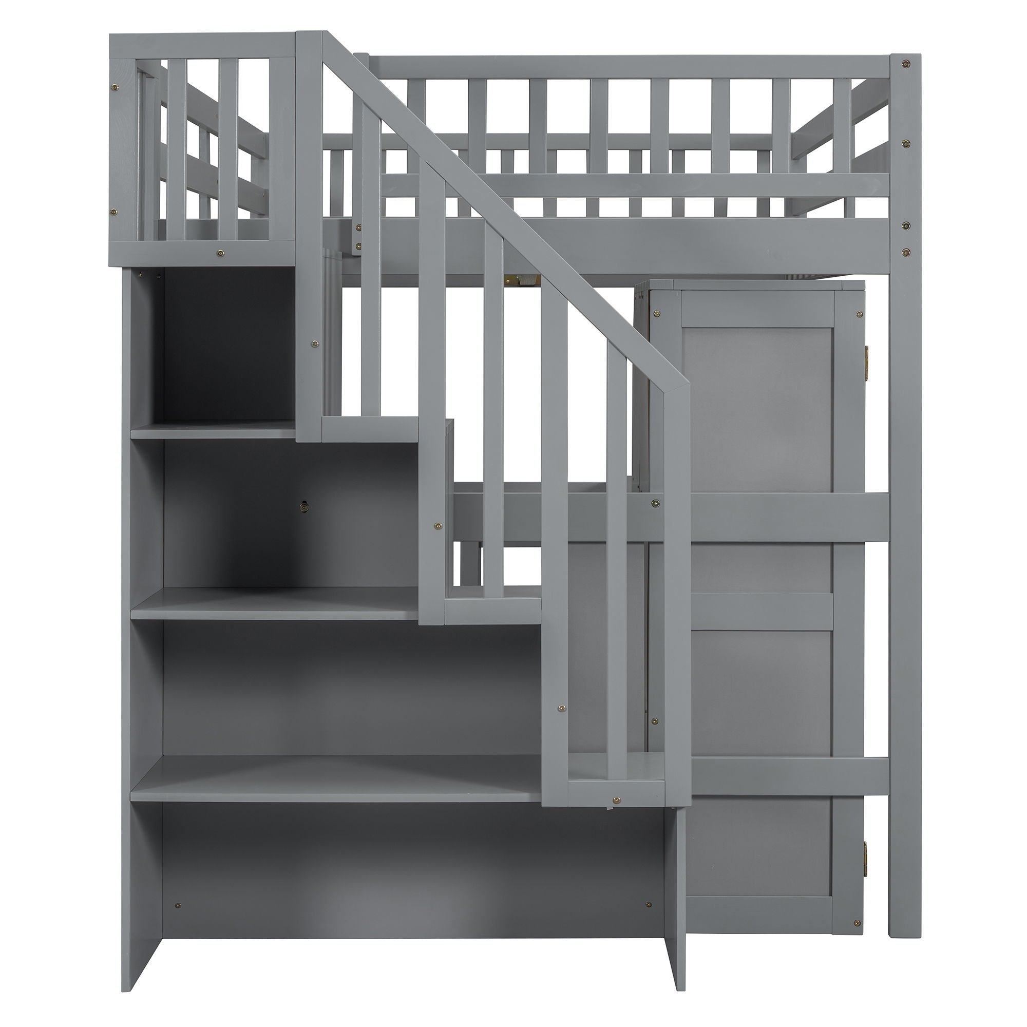 Loft Bed With Stairs, Bookshelf, Drawers, Desk & Wardrobe, Space Saving Multifunctional Furniture