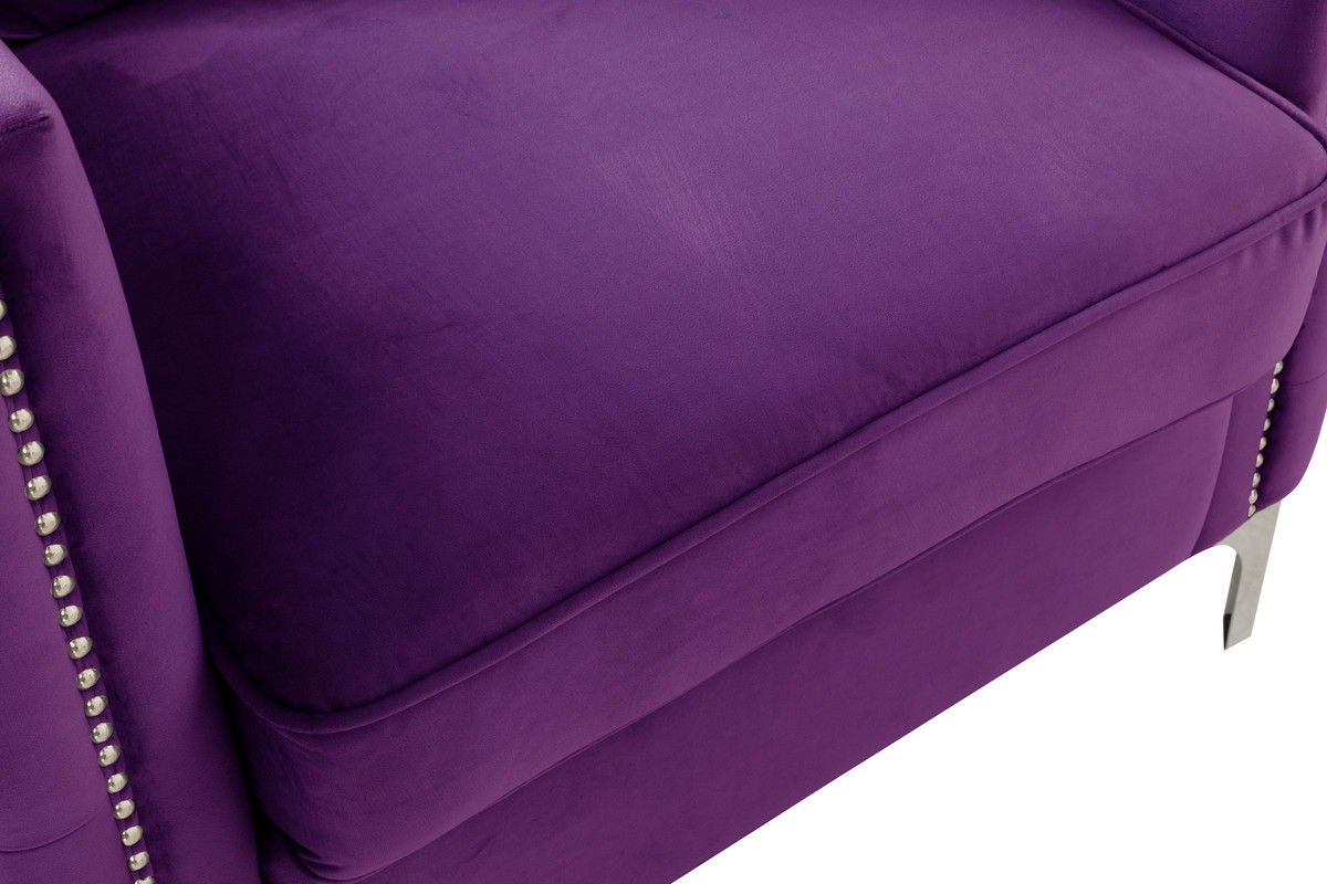 Bayberry 53"W Purple Velvet Loveseat with 2 Pillows