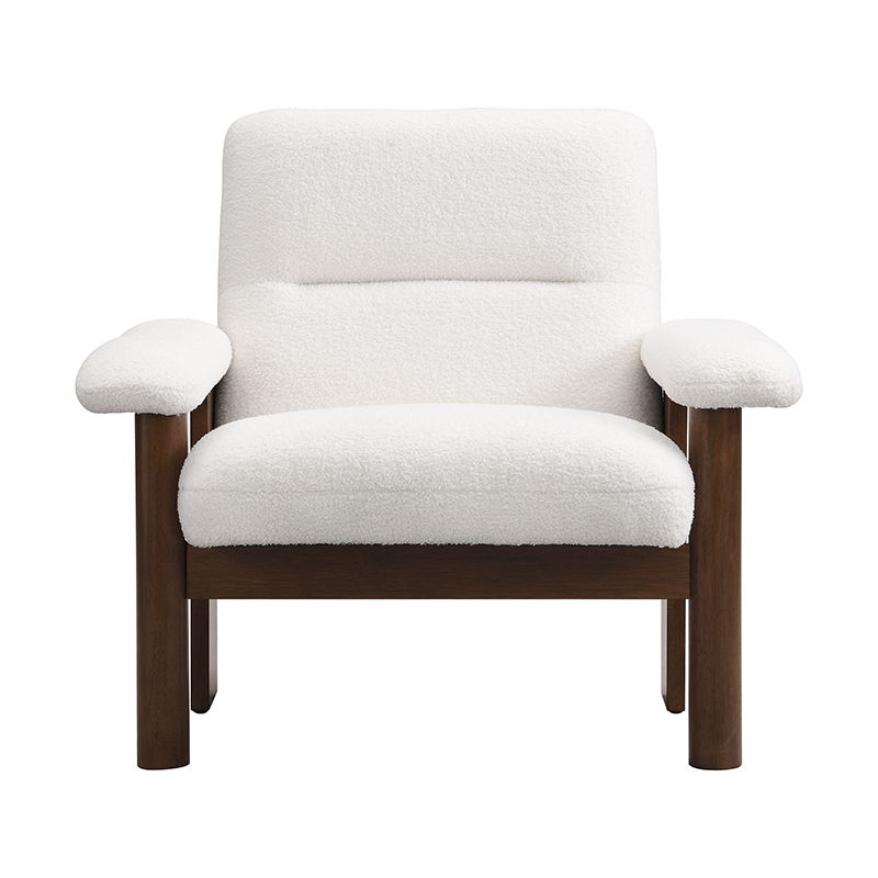 Modern Accent Chair With Ottoman, Mid Century Lounge Chair With Footrest, Comfy Fabric Armchair Upholstered Set With Solid Wood Frame For Living Room - White