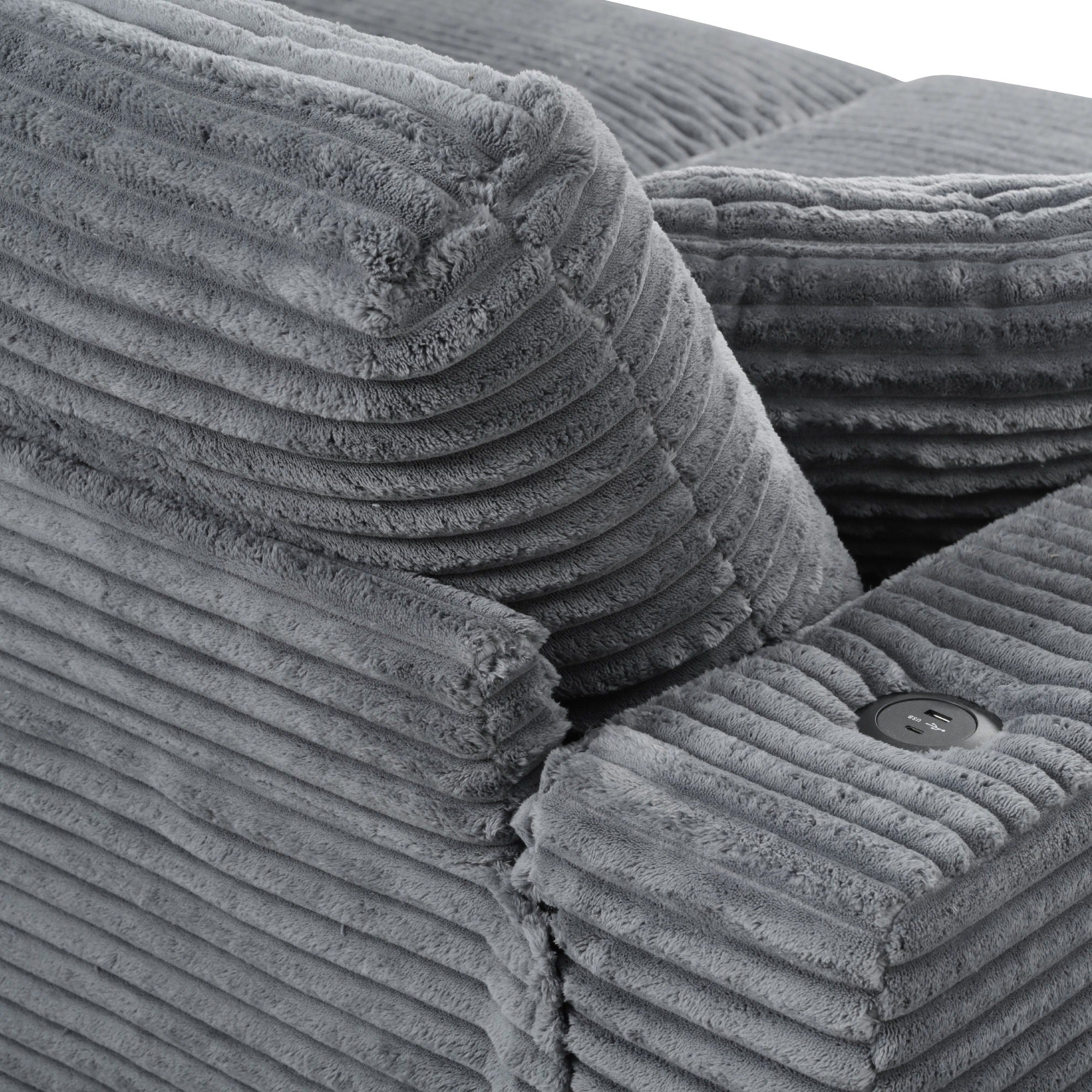 Oversized Loveseat Chaise With 2 USB Ports, 2 Cup Holders And 2 Throw Pillows