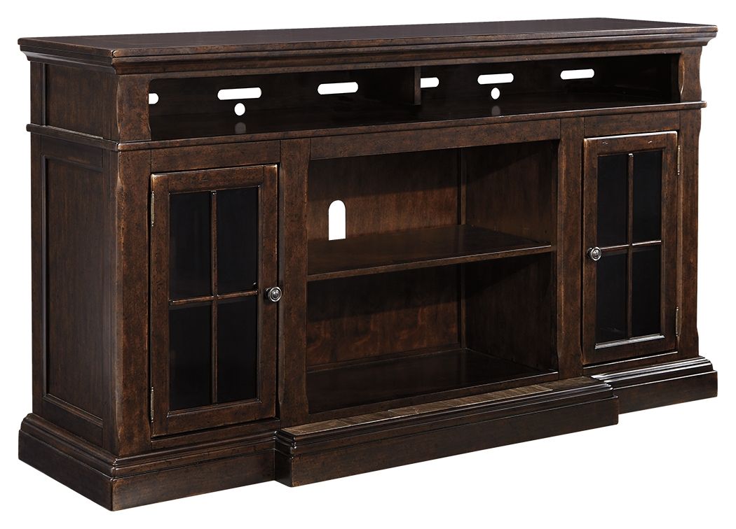 Ashley Furniture Roddinton - Dark Brown - XL TV Stand W/Fireplace Option | Meri Furniture