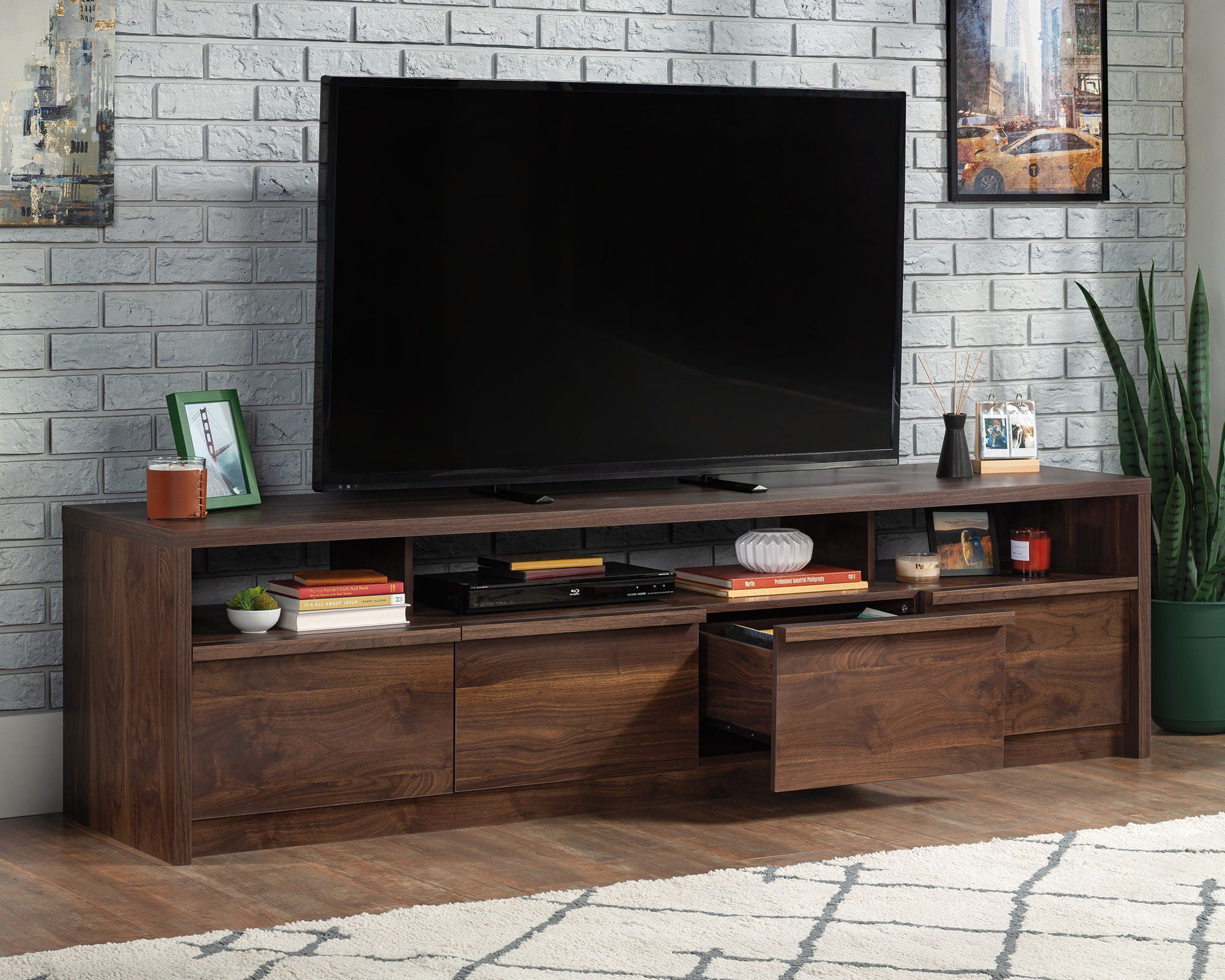 TV Credenza with Drawers in Grand Walnut