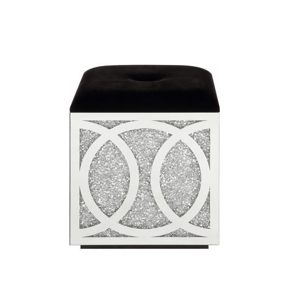 ACME Noralie - Ottoman - Mirrored & Faux Diamonds - 24" | Meri Furniture