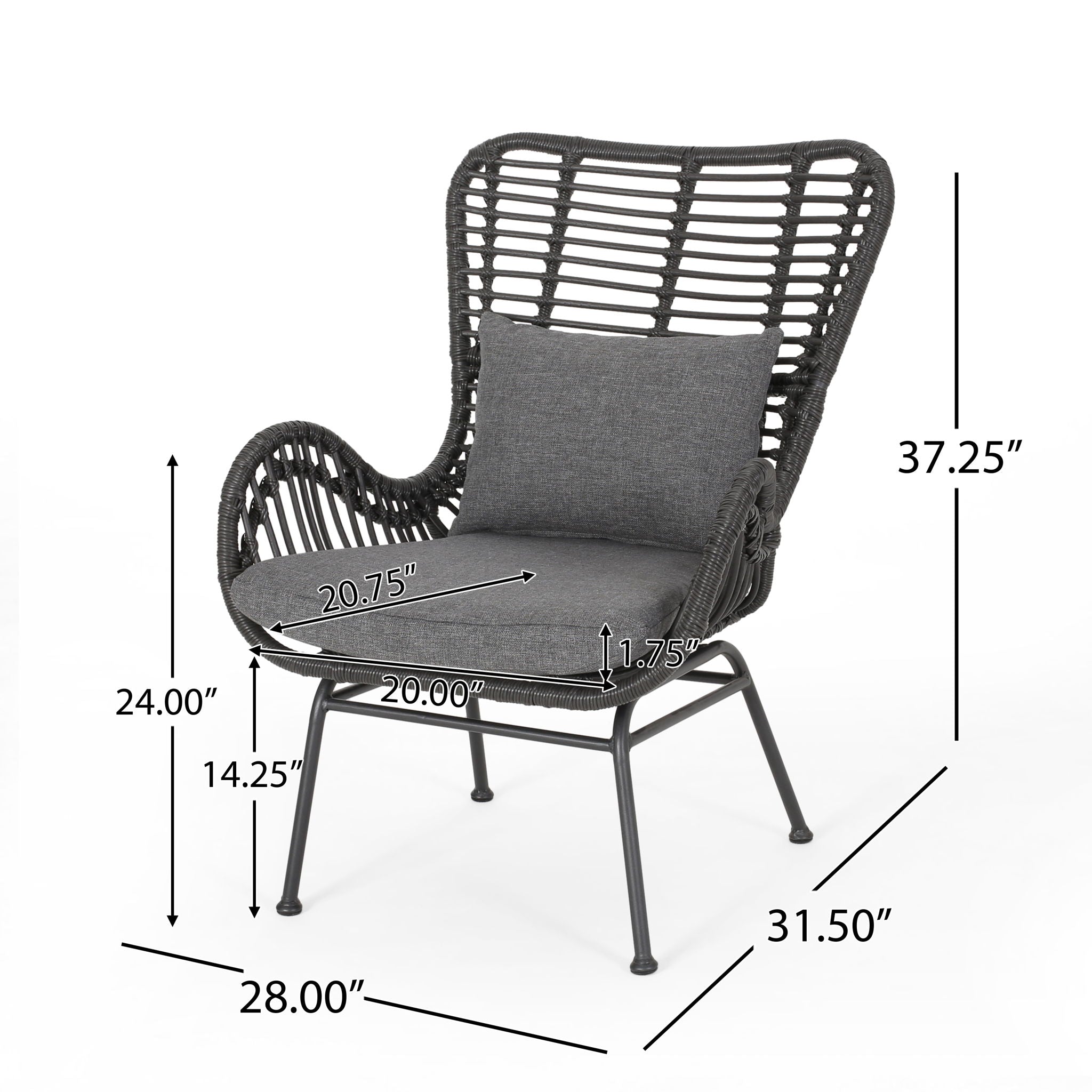 Modern Aesthetic Outdoor Rattan Accent Chair With Metal Legs