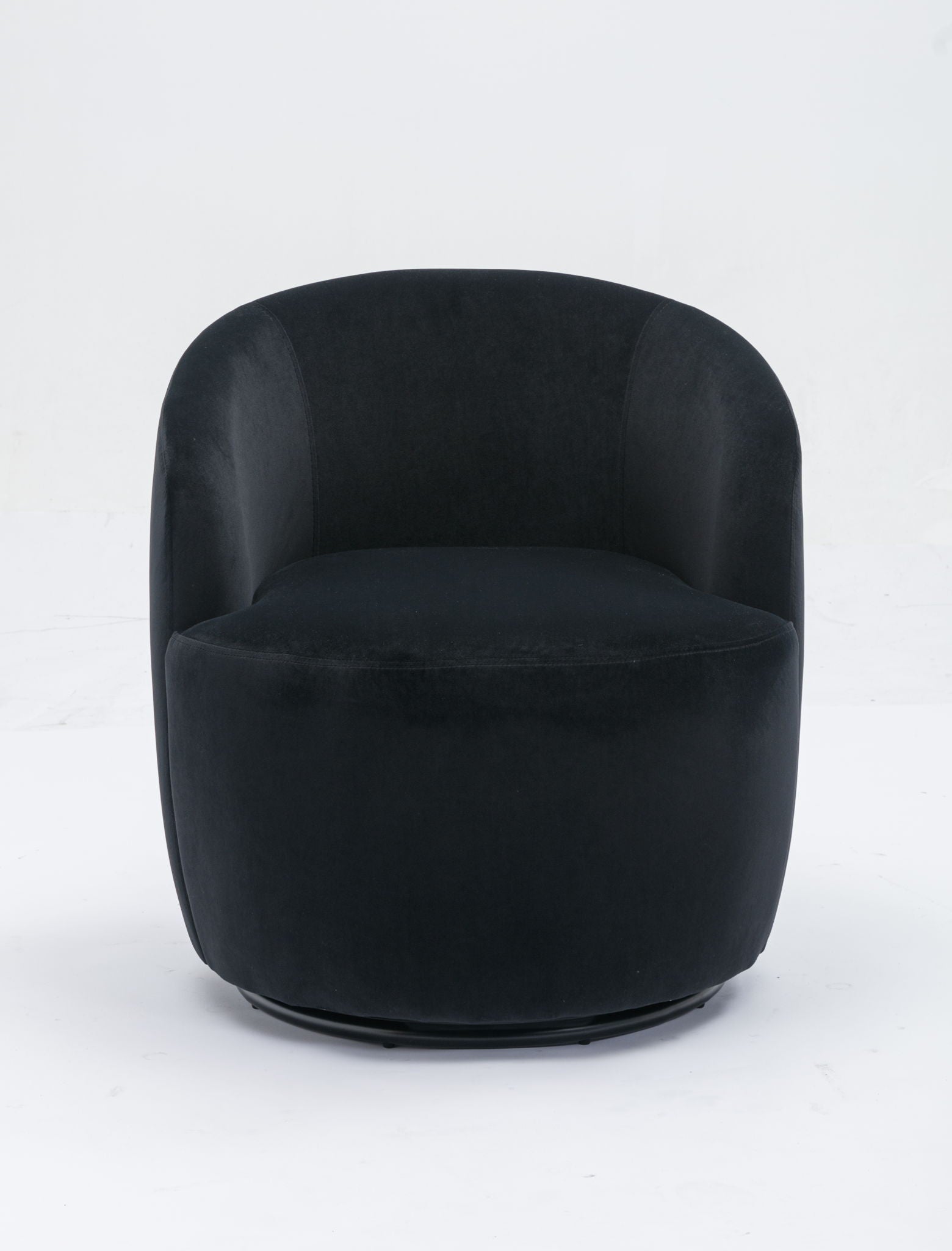 Velvet Fabric Swivel Accent Armchair Barrel Chair With Powder Coating Metal Ring