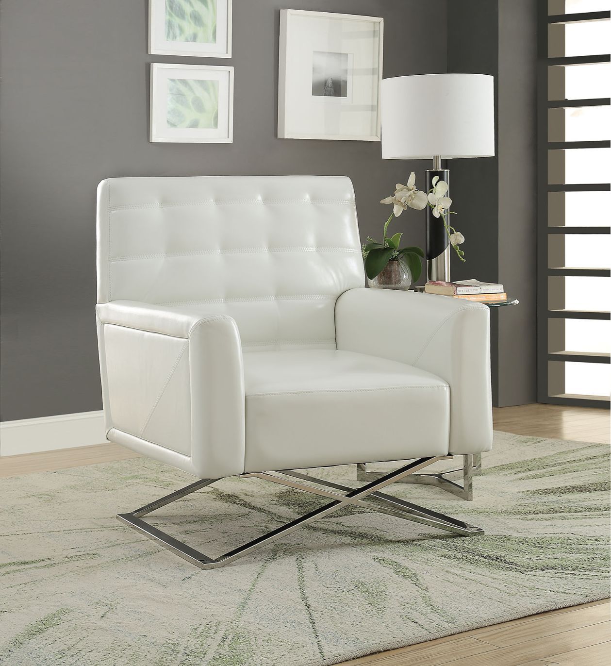 ACME Rafael - Accent Chair - White PU & Stainless Steel - 39" | Meri Furniture