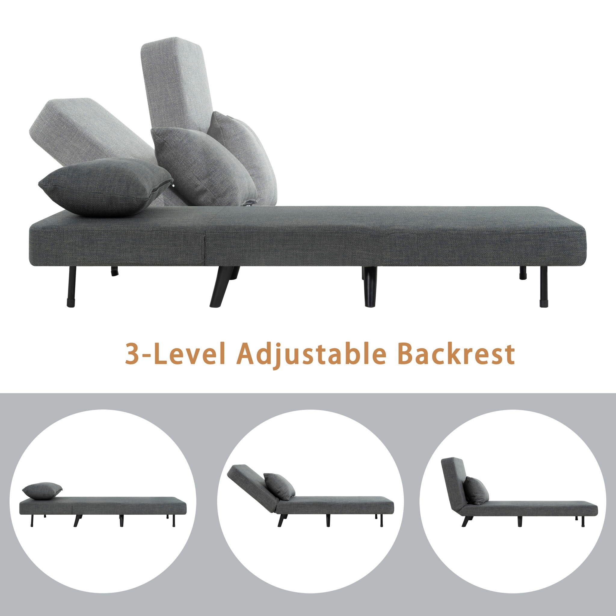 3 In 1 Foldable Linen Chaise Lounge With Adjustable Backrest