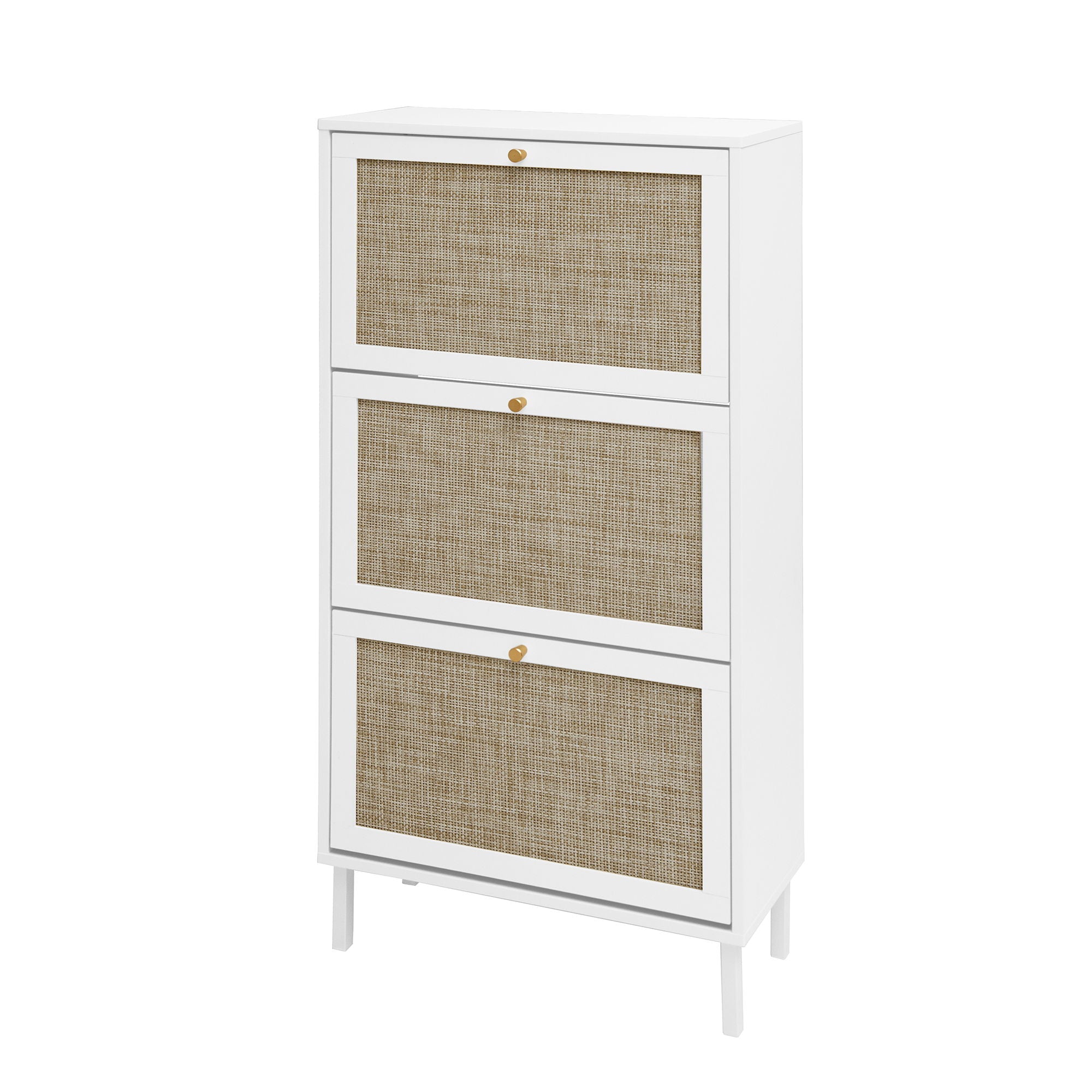 Modern Rattan 3 Door Shoe Rack Cabinet For Entryway