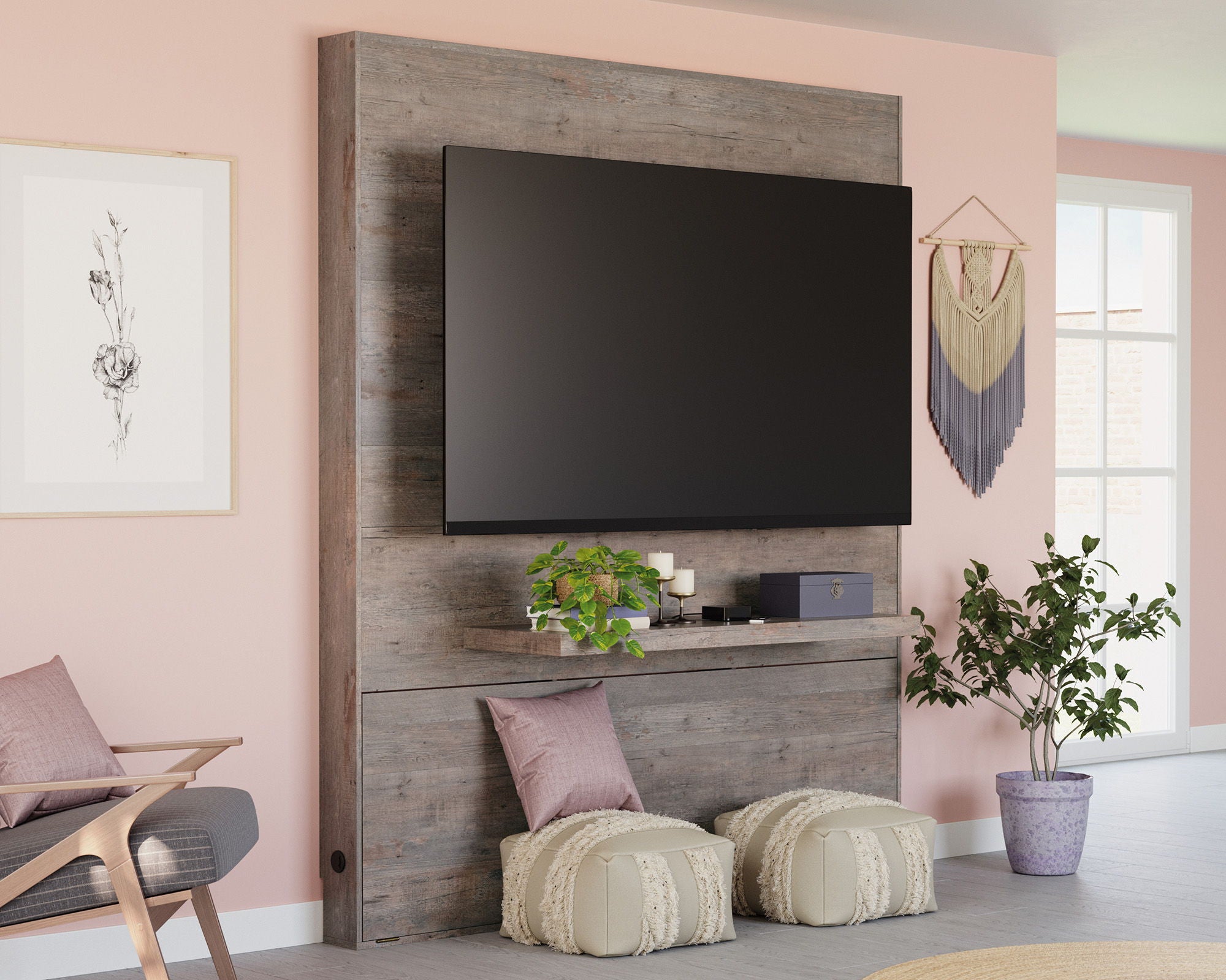 Entertainment Wall in Weathered Wood