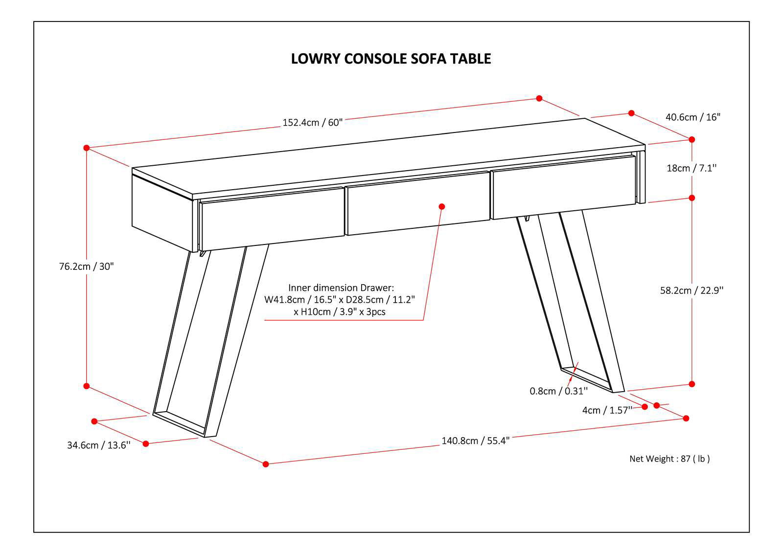 Lowry - Console Sofa Table Handcrafted