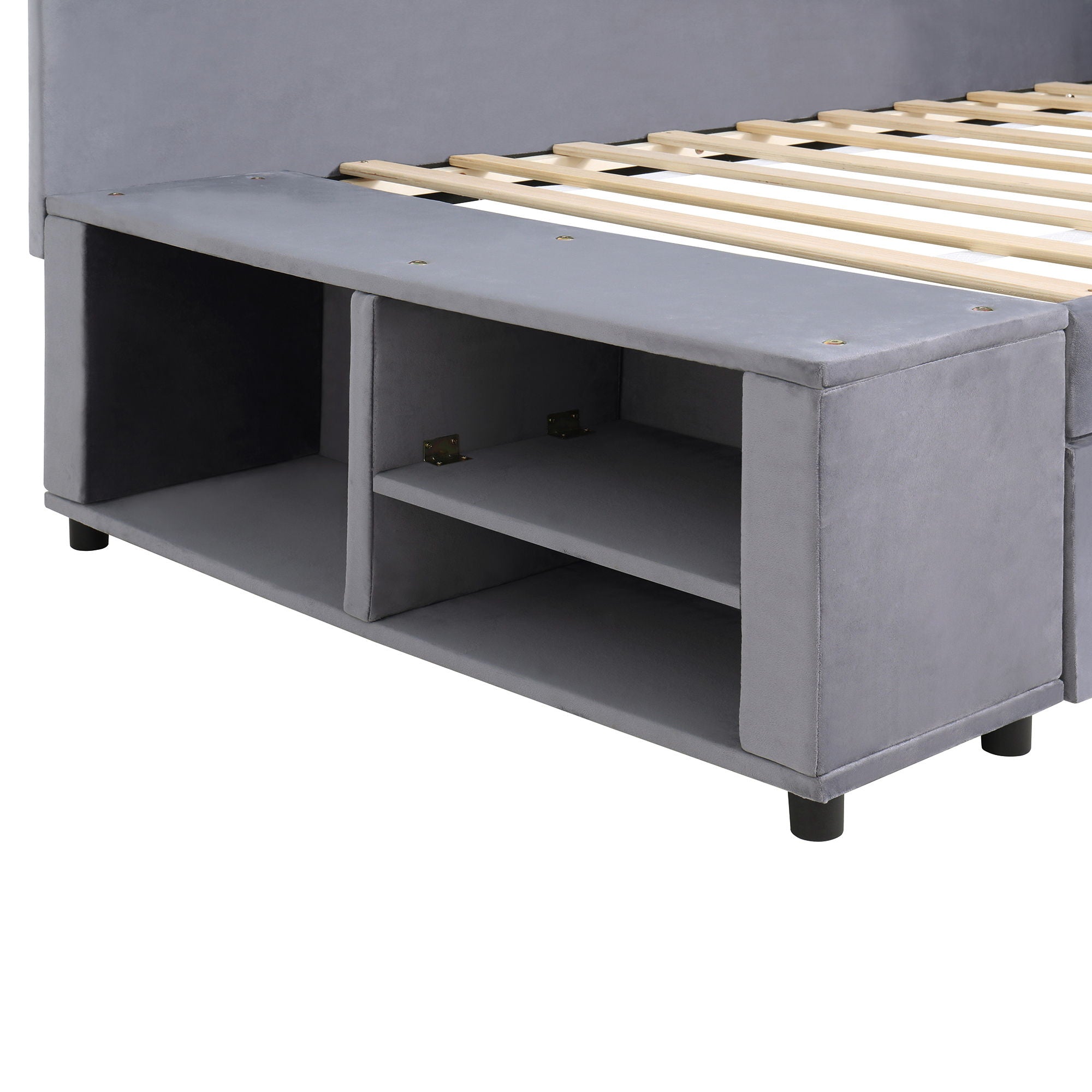 L Shaped Upholstered Platform Bed With Storage And Drawers