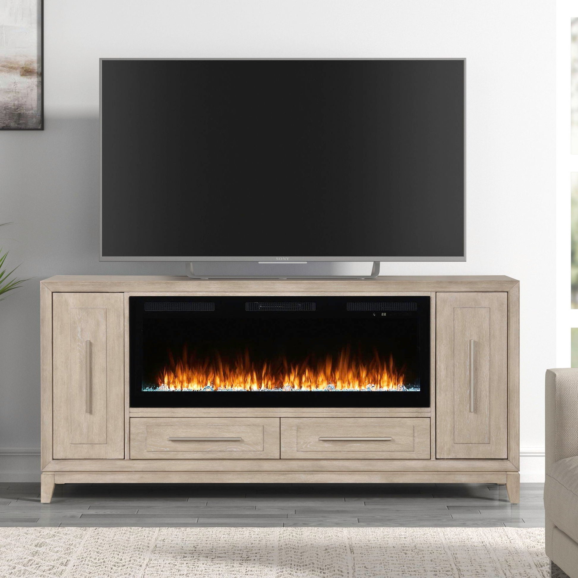 Liberty Furniture Fireplace TV Consoles - 80" Console With Fire FTS - Light Brown | Meri Furniture