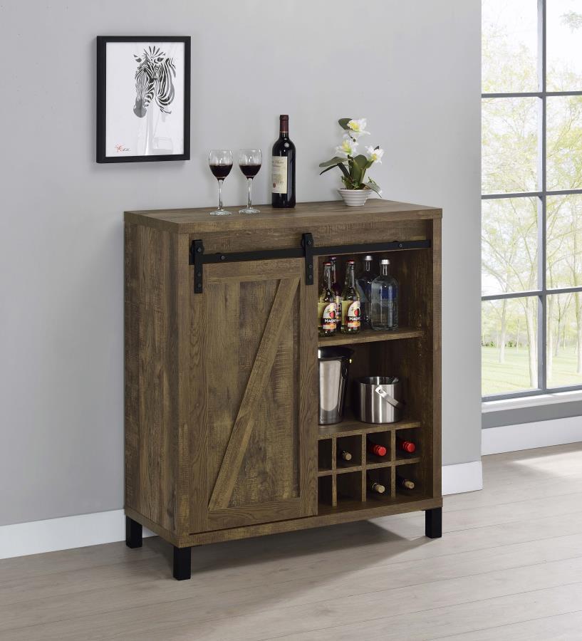 Coaster Fine Furniture Arlington - Sliding Door Home Bar Wine Cabinet - Rustic Oak | Meri Furniture