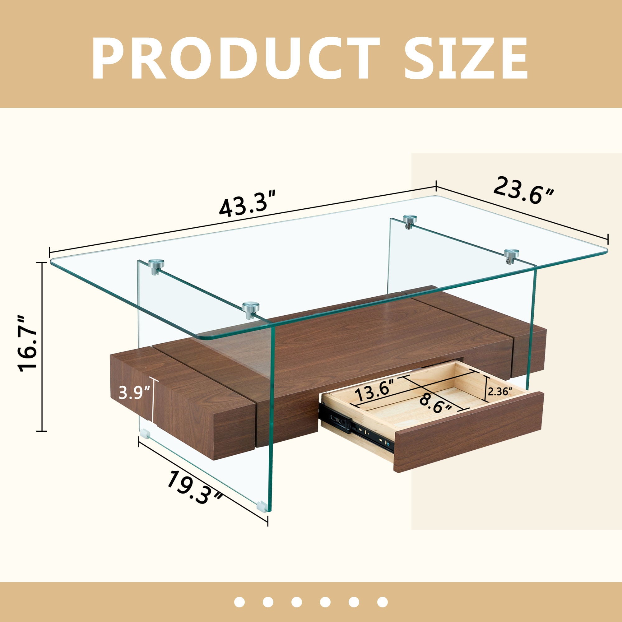 Modern 2 Tier Square Coffee Table, Elegant Marble Pattern
