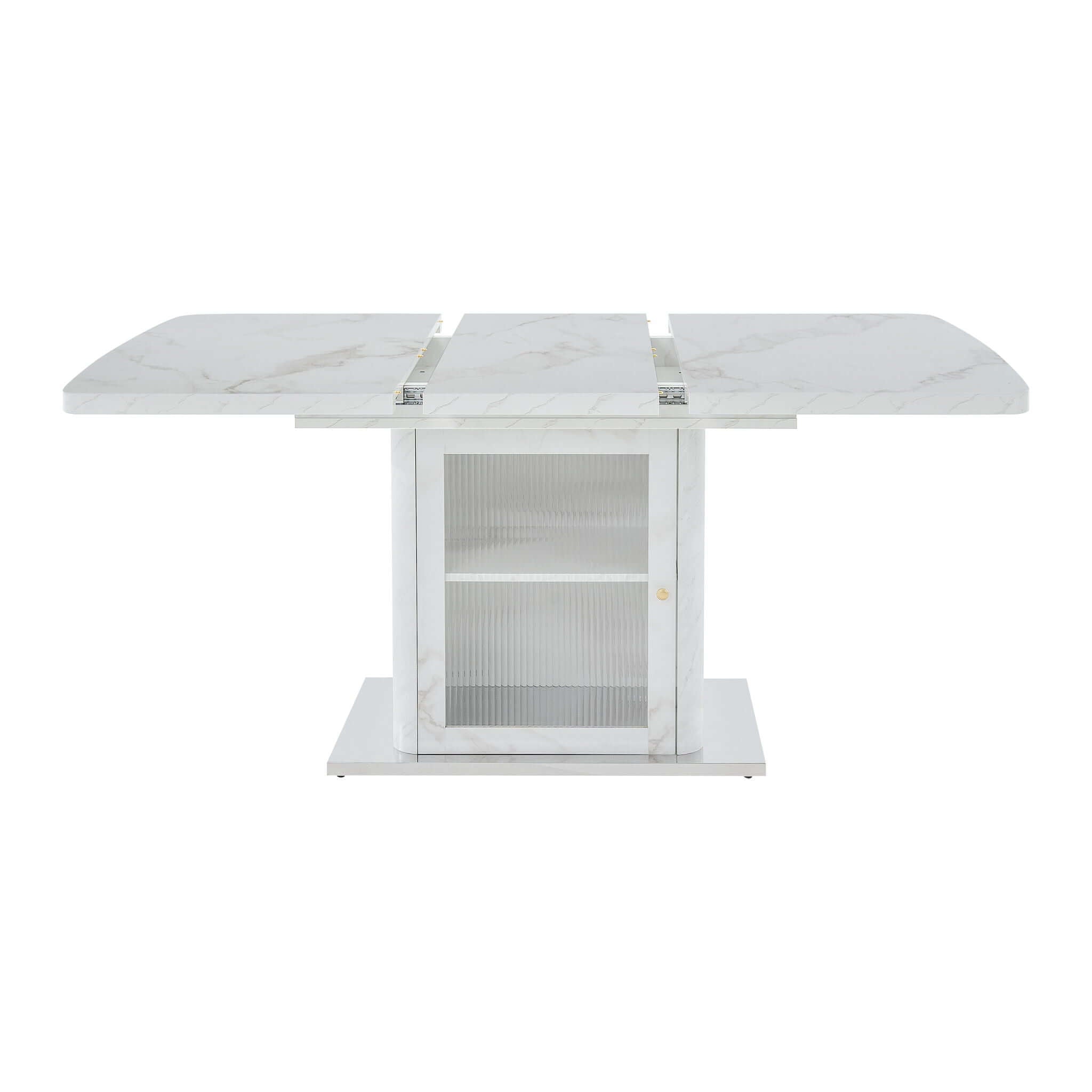 Modern Rectangle Dining Table With Stretchable Top, Storage Cabinet