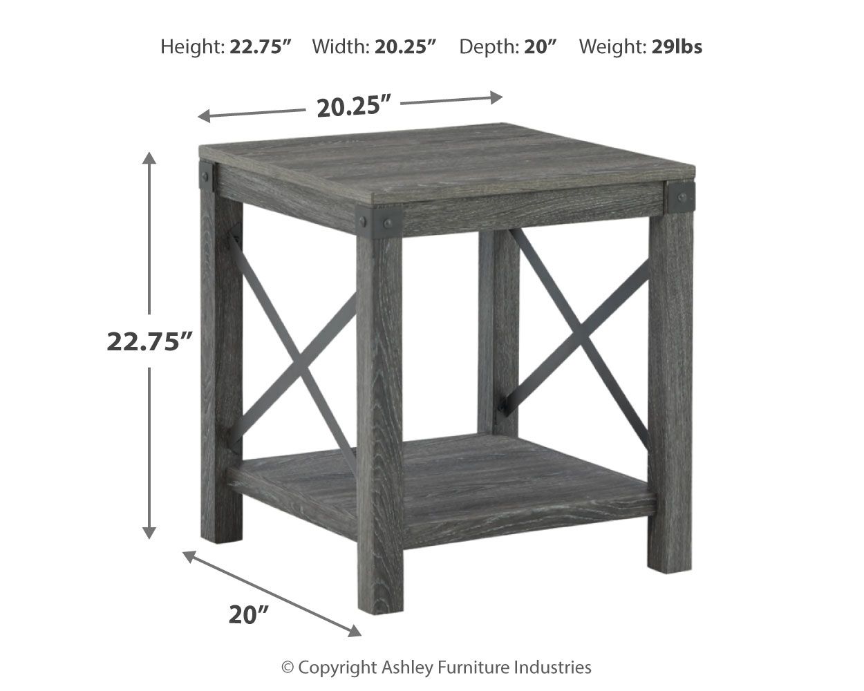 Freedan - Square End Table - Grayish Brown