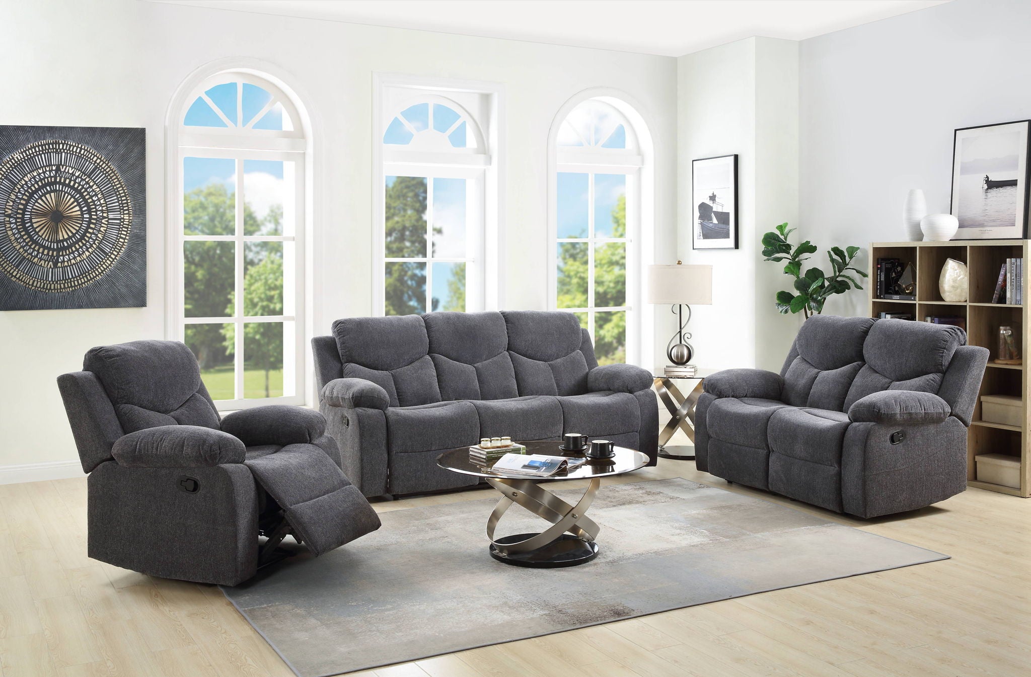 Kalen - Chenille Sofa With Drop Down Table - Gray