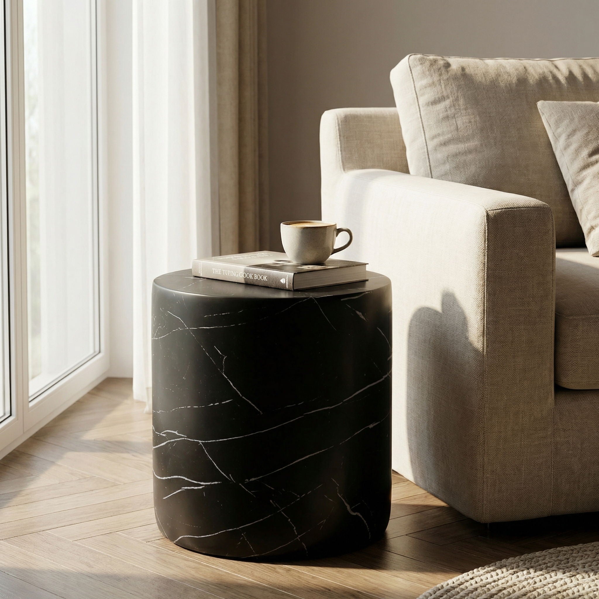 Cylindrical Design, Outdoor Lightweight Concrete Side Table