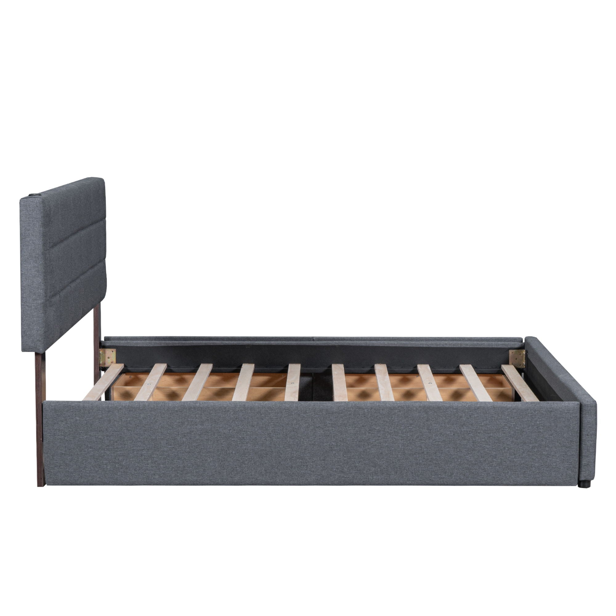 Upholstered Platform Bed With Trundle & Drawers