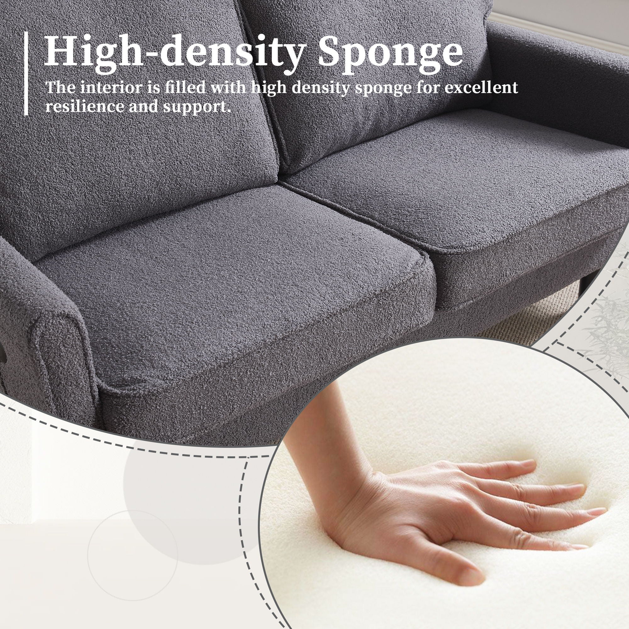 Mid Century Modern Loveseat Sofa With USB Ports, Removable Pillow Cover