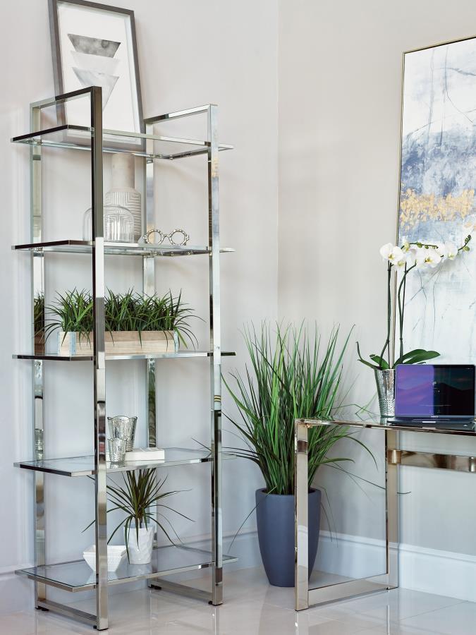 Coaster Fine Furniture Hartford - 5-Shelf Glass Bookshelf - Chrome | Meri Furniture