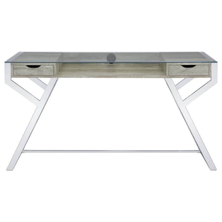 Coaster Fine Furniture Emelle - Glass Top Writing Desk - Gray Driftwood | Meri Furniture