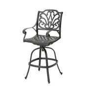 Outdoor Cast Aluminum Swivel Bar Stool With Scrolled Arms - Bronze