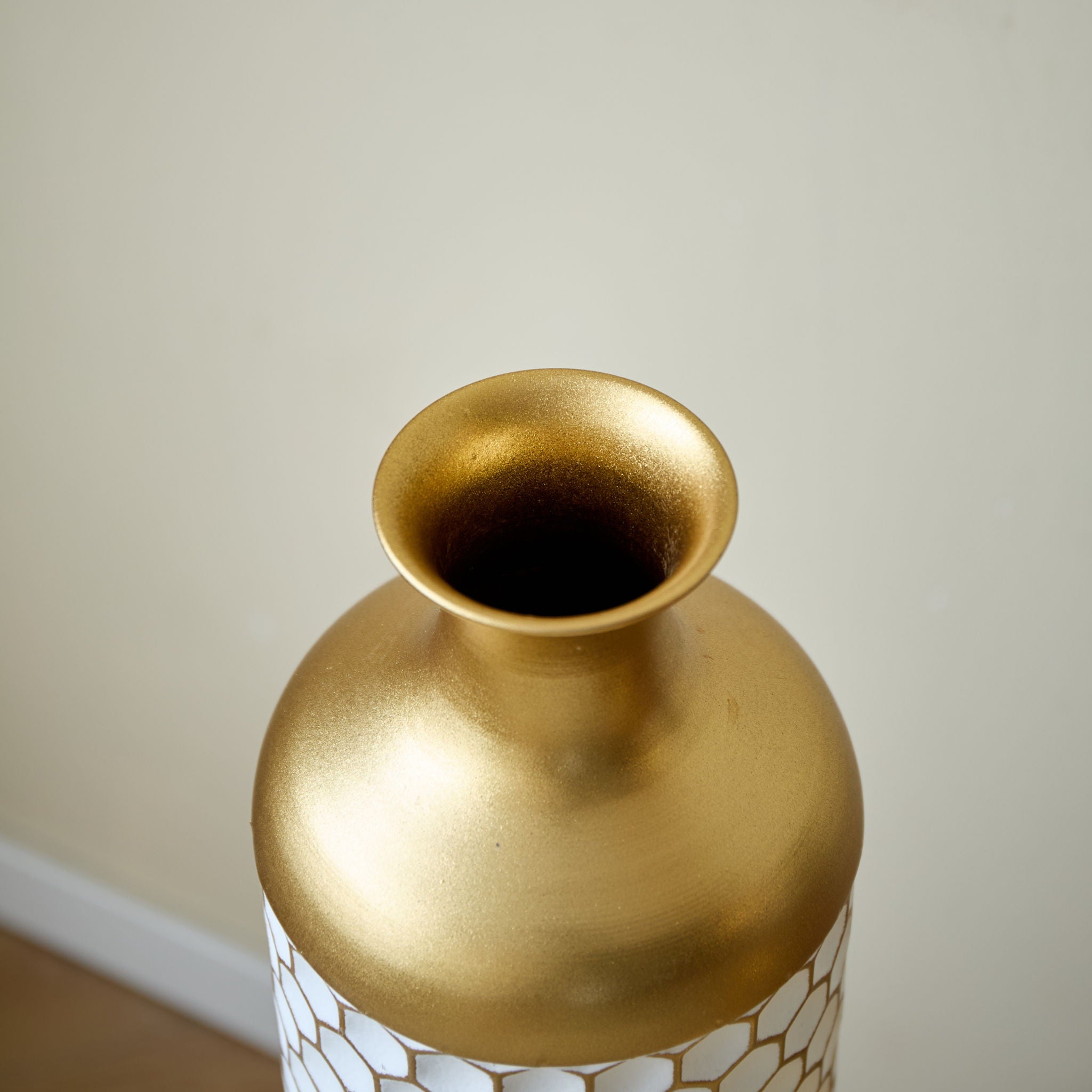 3 Piece Set Gorgeous Home Decoration Large Glazed Floor Vase Decoration Home Droplet Shaped - Gold / White