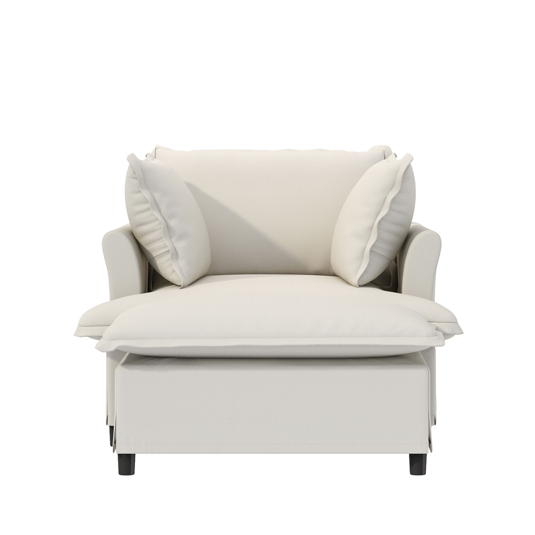 Oversized Chaise Lounge Indoor Single Sofa Bed With Wide Seat, Upholstered Lazy Sleeper Armchair With Movable Ottoman Reading Couch Set