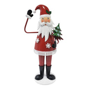 Cheerful Santa Claus Holding Tree And Waving, Holiday Decoration With Festive Design - Red