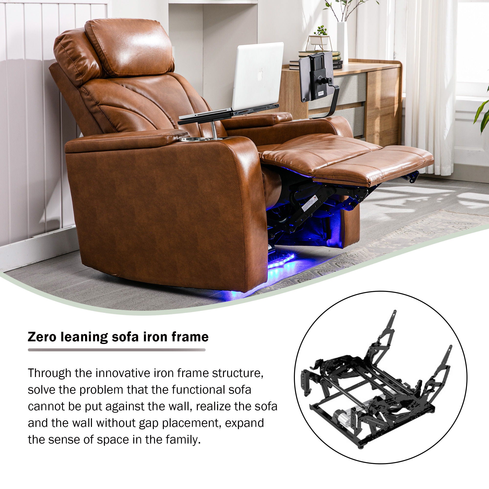 Power Motion Recliner Electric Power Recliner With USB Charging Port, Hidden Arm Storage, Convenient Cup Holder And Bluetooth Speaker
