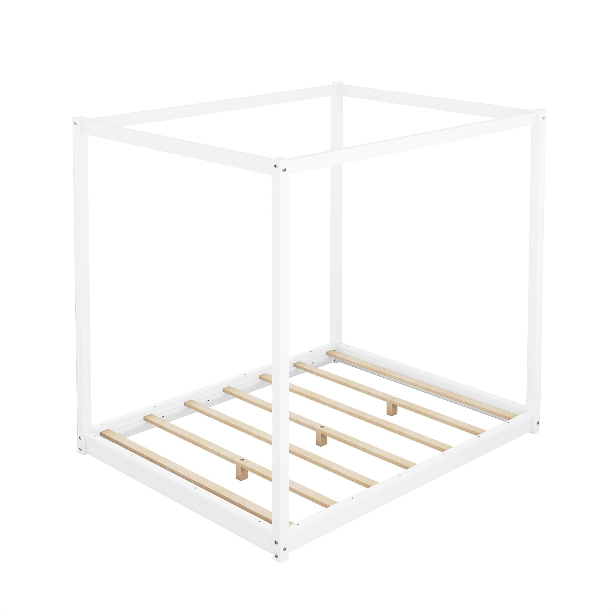 Wood Canopy Platform Bed With Support Legs And Airflow Slats