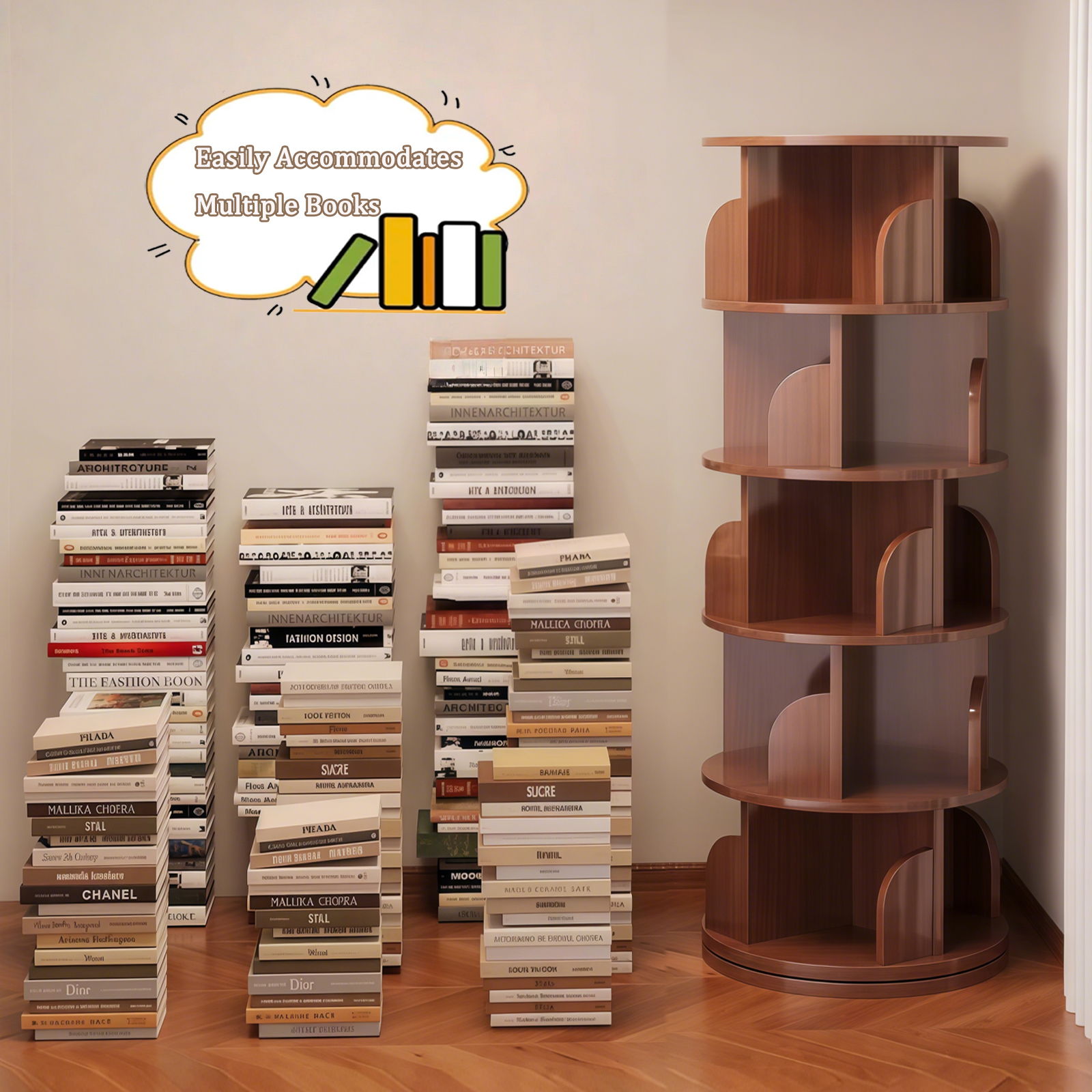 5 Tier Rotating Bookshelf, Spinning Design