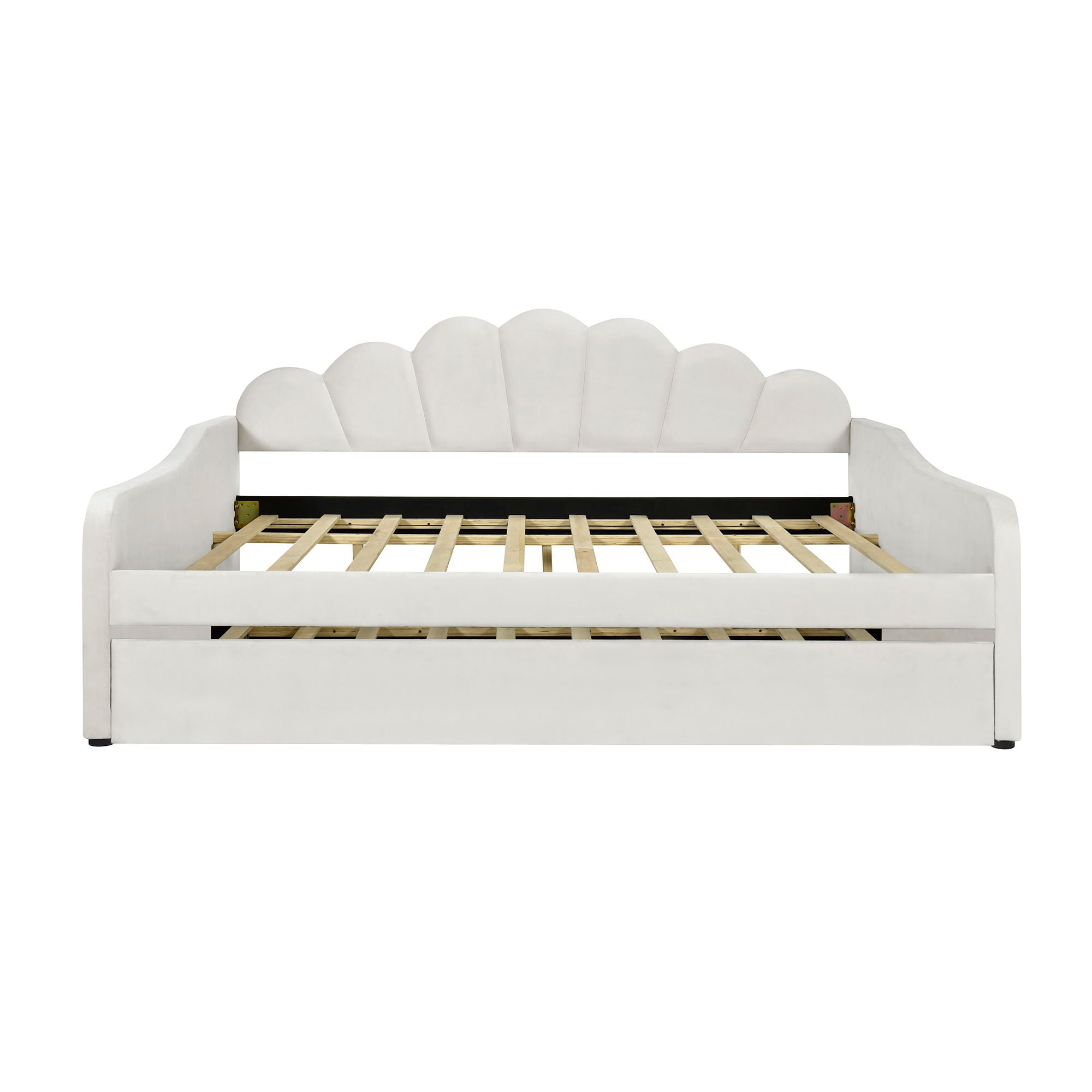 Upholstery Daybed Frame With Shell Shaped Backrest And Trundle