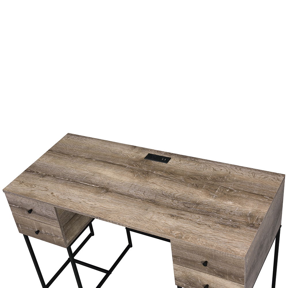 Desirre - Writing Desk With USB - Rustic Oak & Black