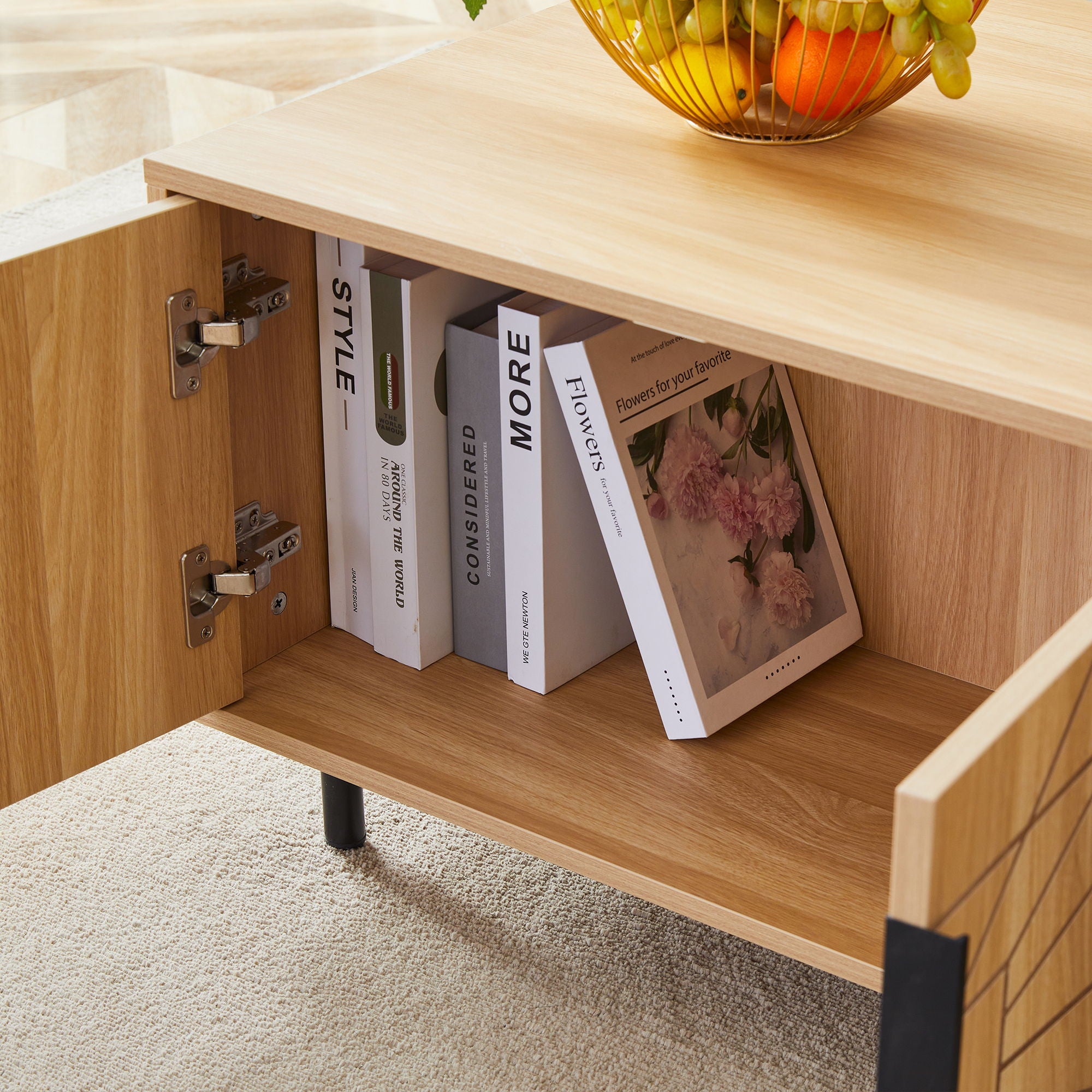 Spider- Web Textured Modern Coffee Table Geometric Art And Practical Design - Natural Wood