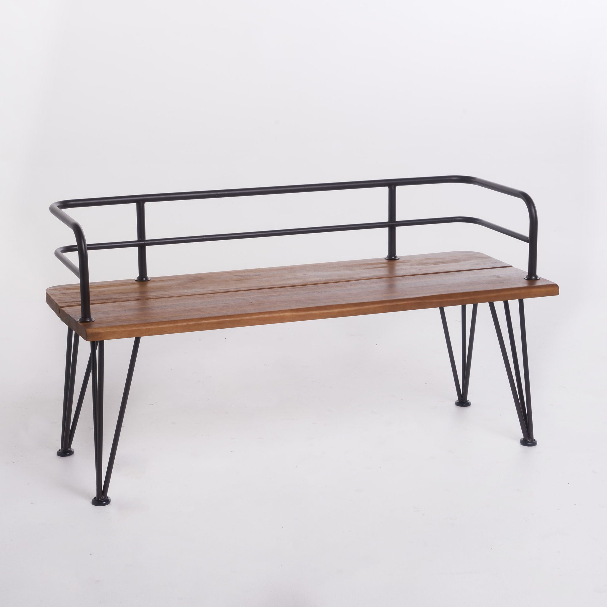 Outdoor Bench With Powder Coated Iron Frame - Teak