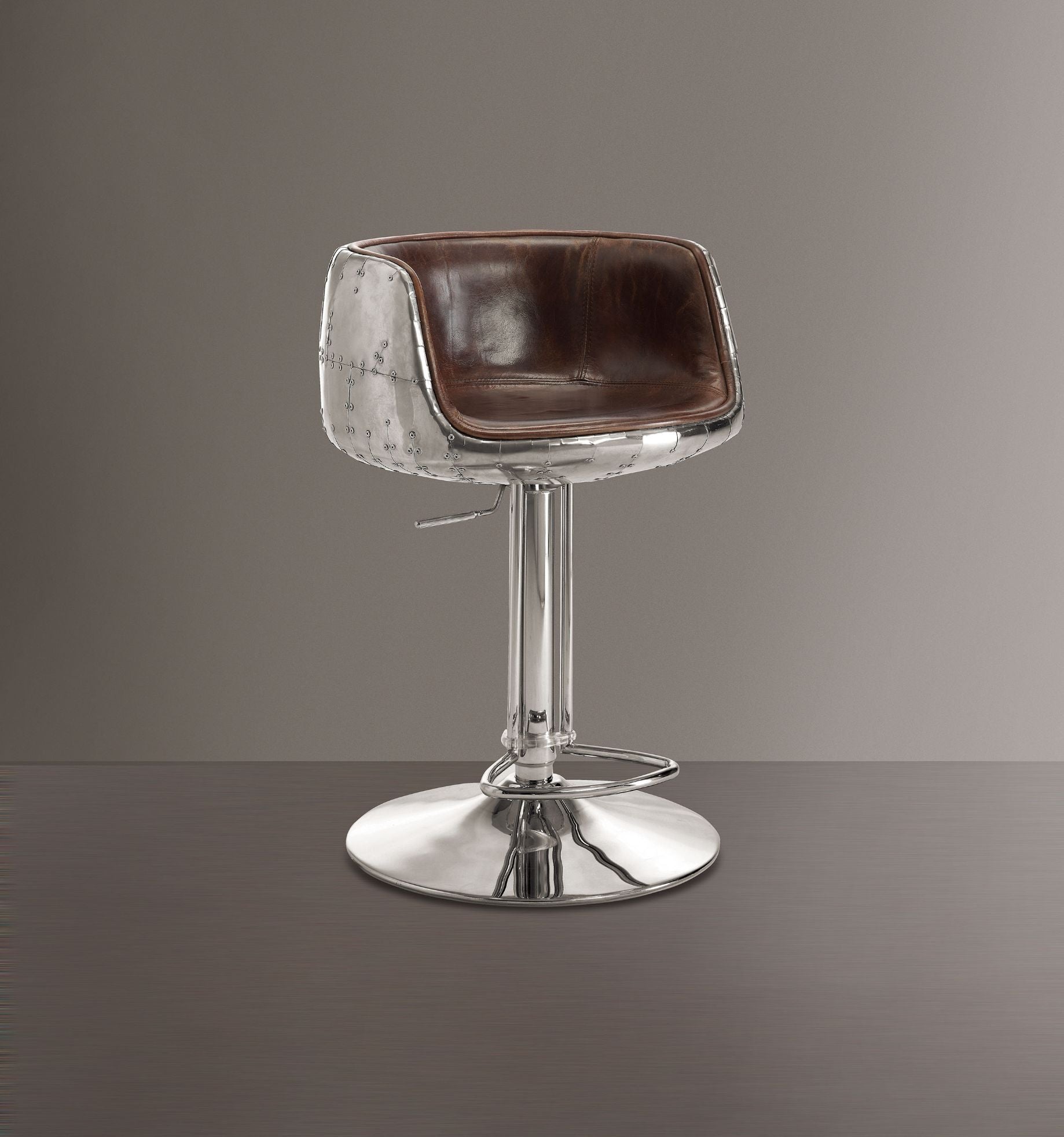 ACME Brancaster - Stool - Vintage Brown Top Grain Leather & Aluminum - 41" | Meri Furniture