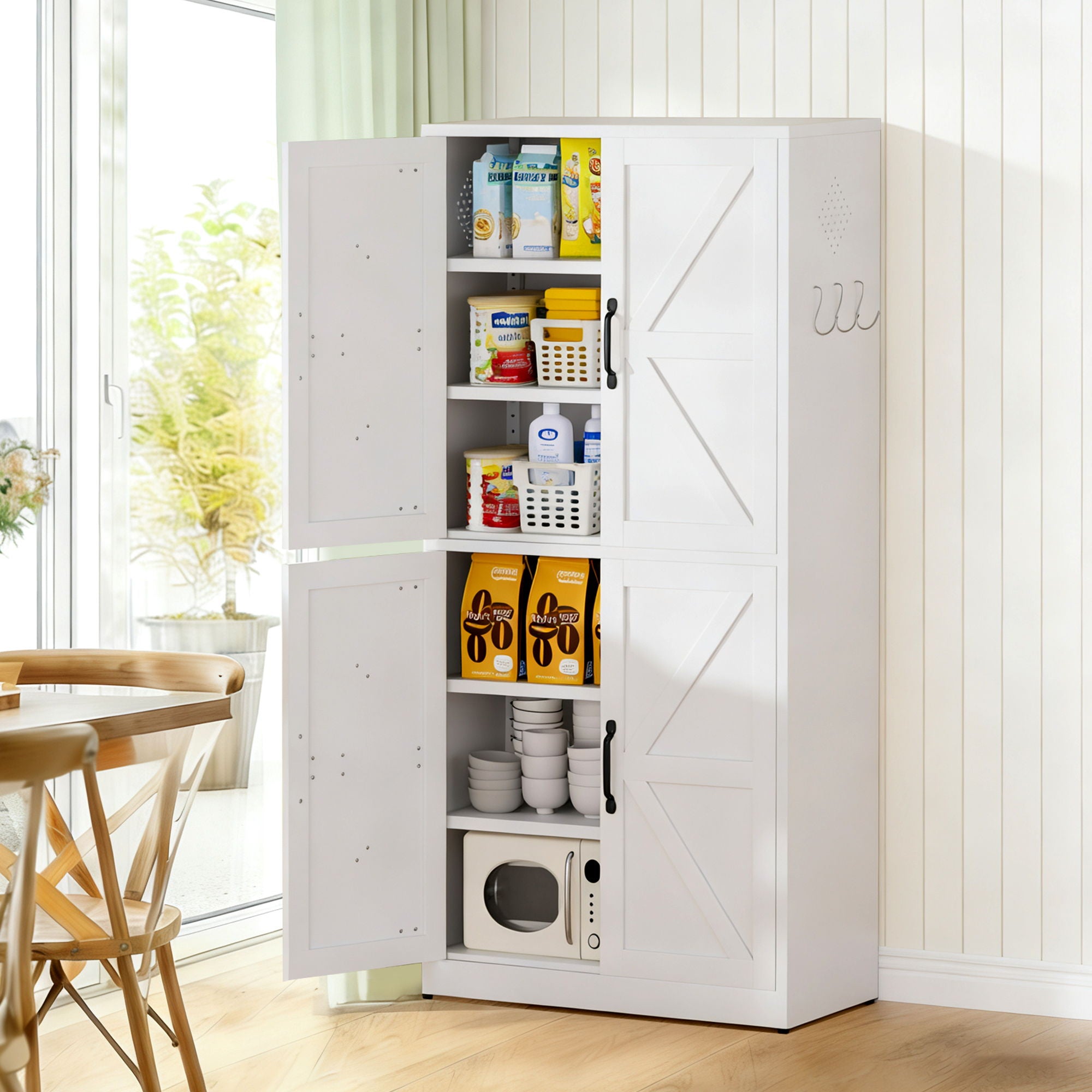 Kitchen Pantry Cabinet With Adjustable Shelves, Heavy Duty Storage - White