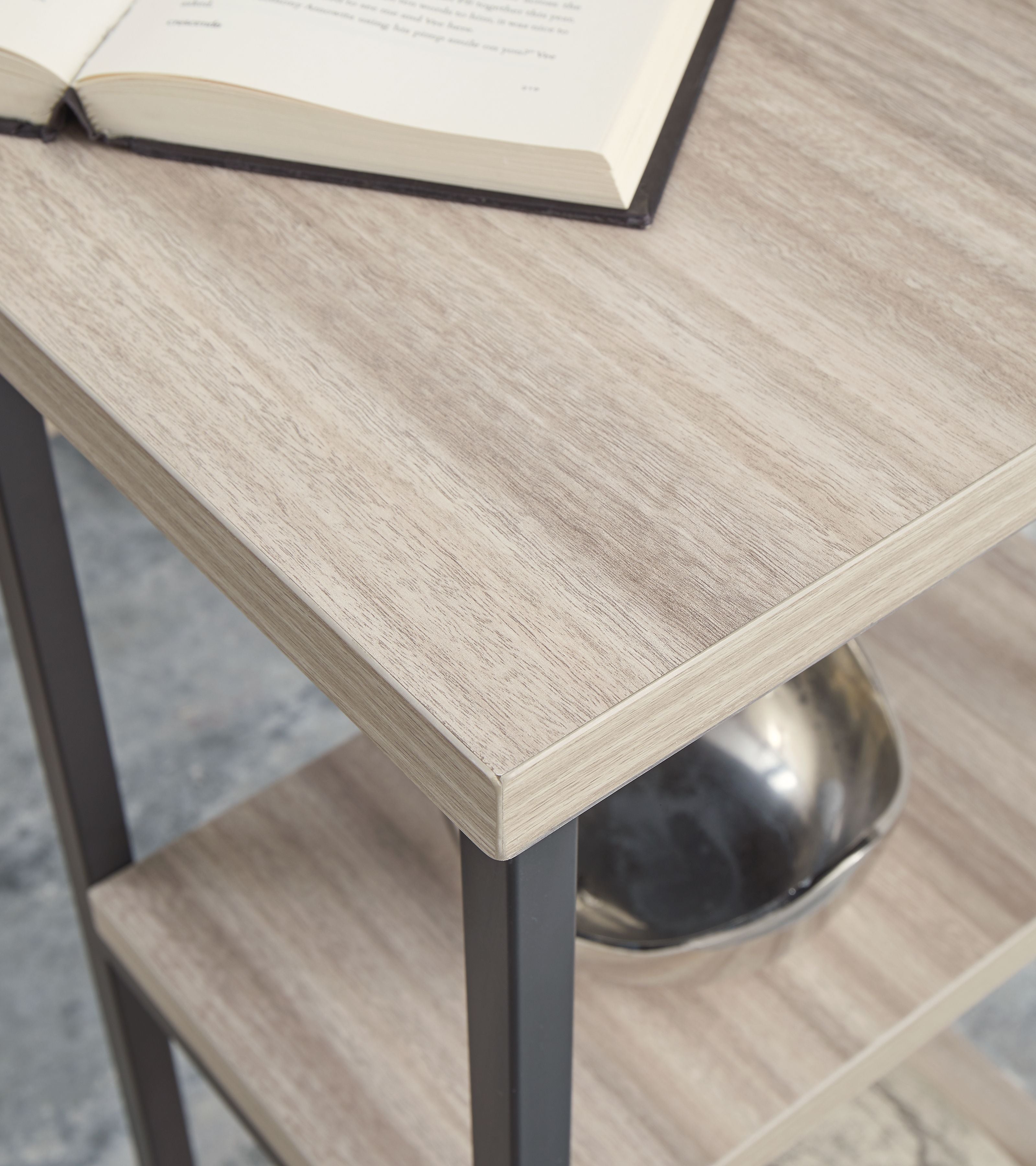 Signature Design by Ashley® Waylowe - Natural / Black - Home Office Desk - Double-Shelf Pedestal | Meri Furniture