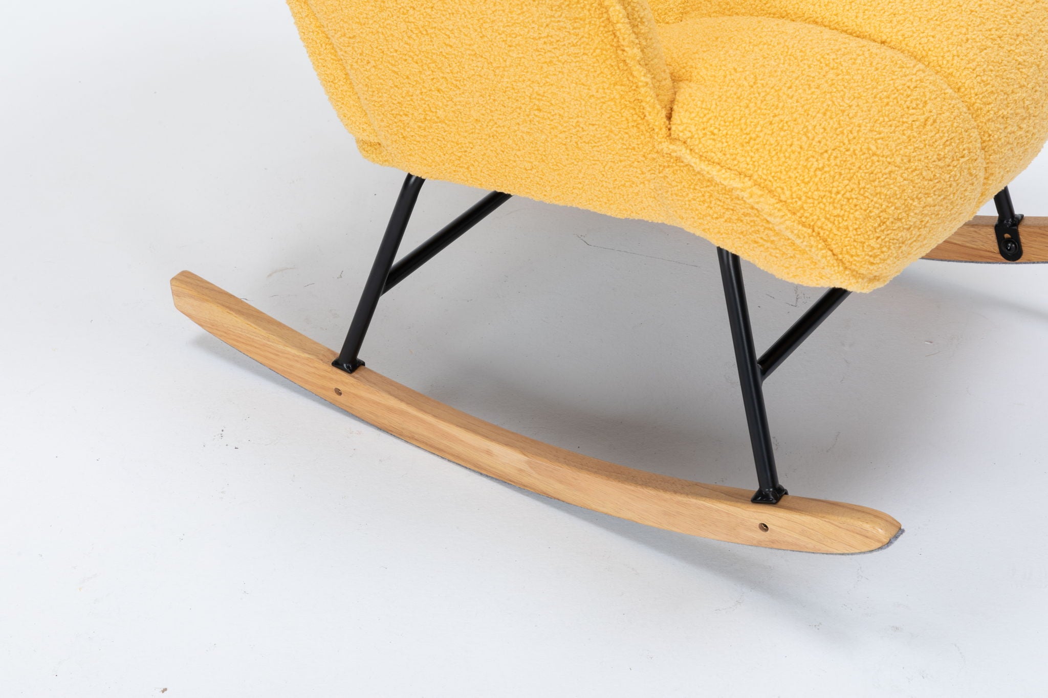 Rocking Chair Nursery, Teddy Upholstered Glider Rocker With High Backrest, Reading Chair Modern Rocking Accent Chairs Glider Recliner For Living Room - Yellow