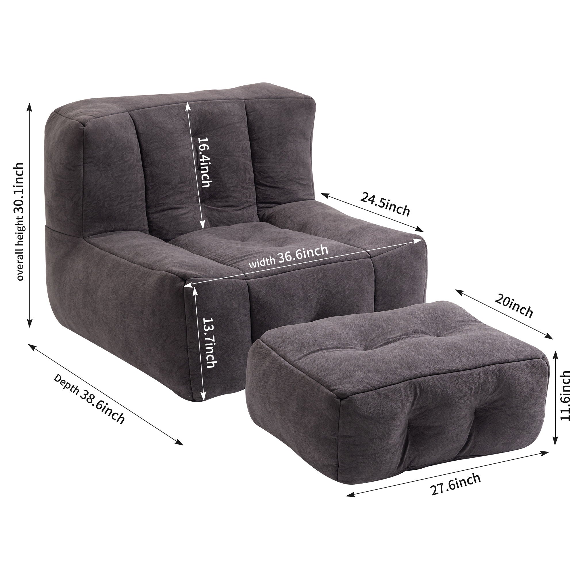 Modern Indoor Fluffy Bean Bag Chair With Memory Foam And Ottoman, Super Soft