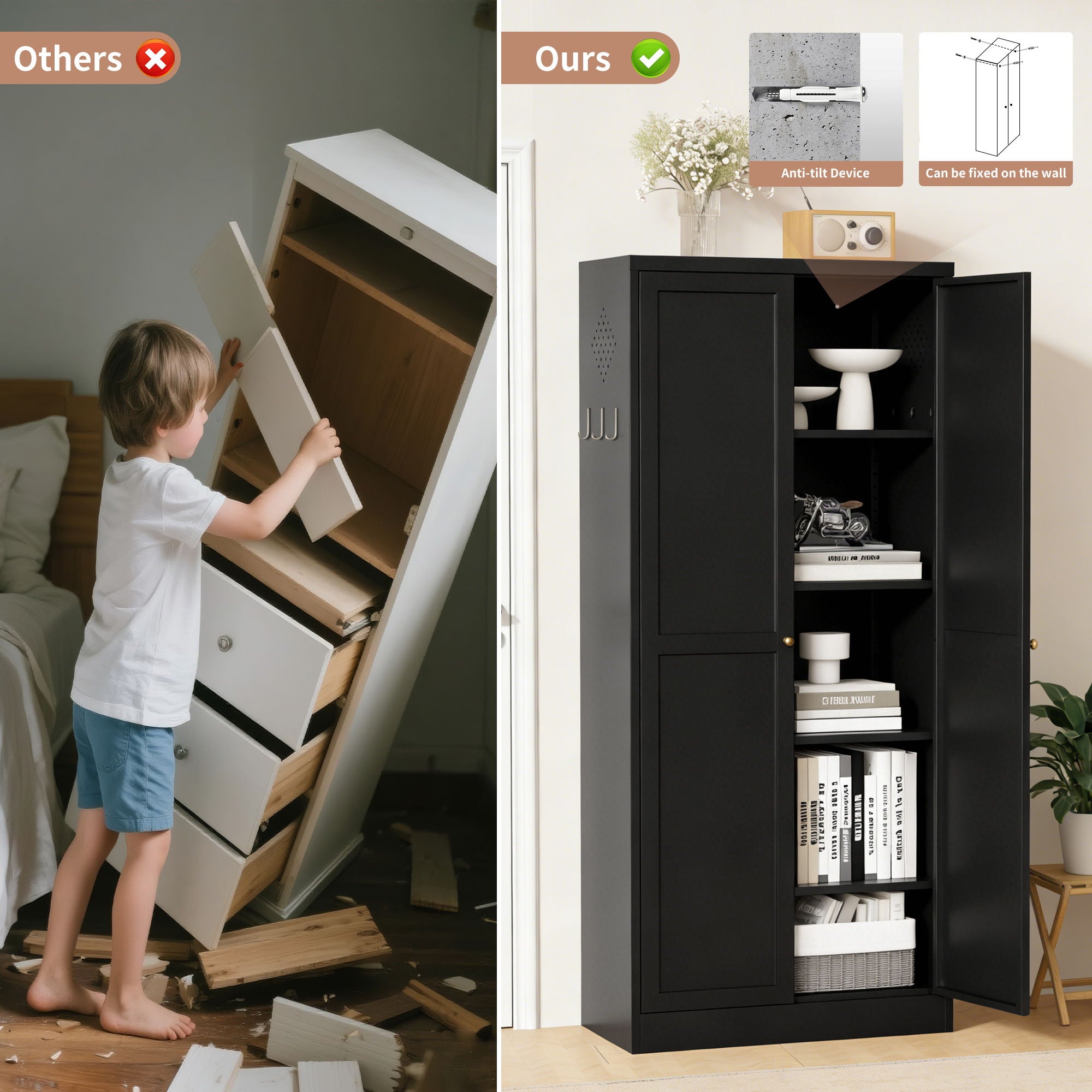 Kitchen Pantry Cabinet With 4 Adjustable Shelves, Heavy Duty Freestanding Organizer