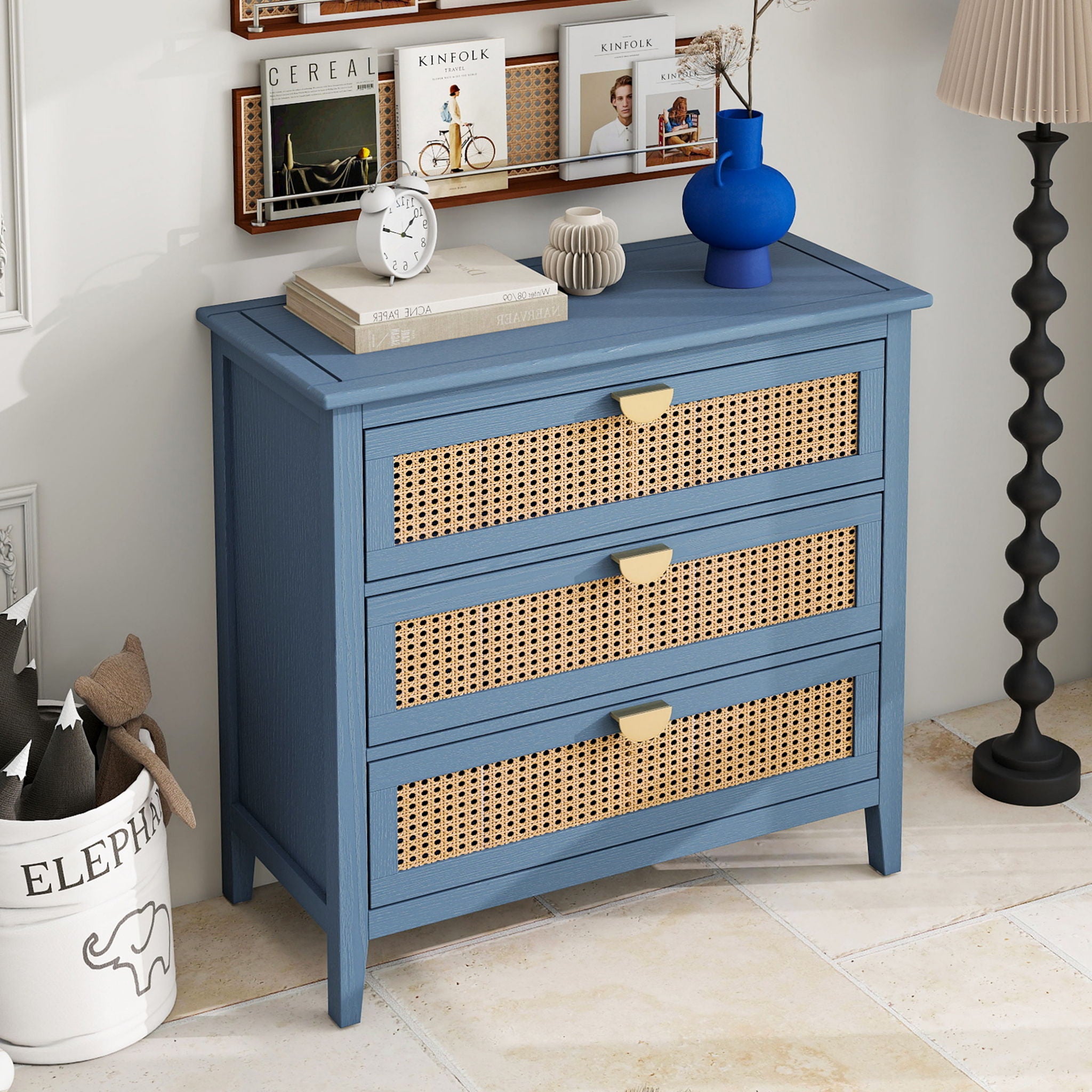 3 Drawer Cabinet, Natural Rattan, American Furniture