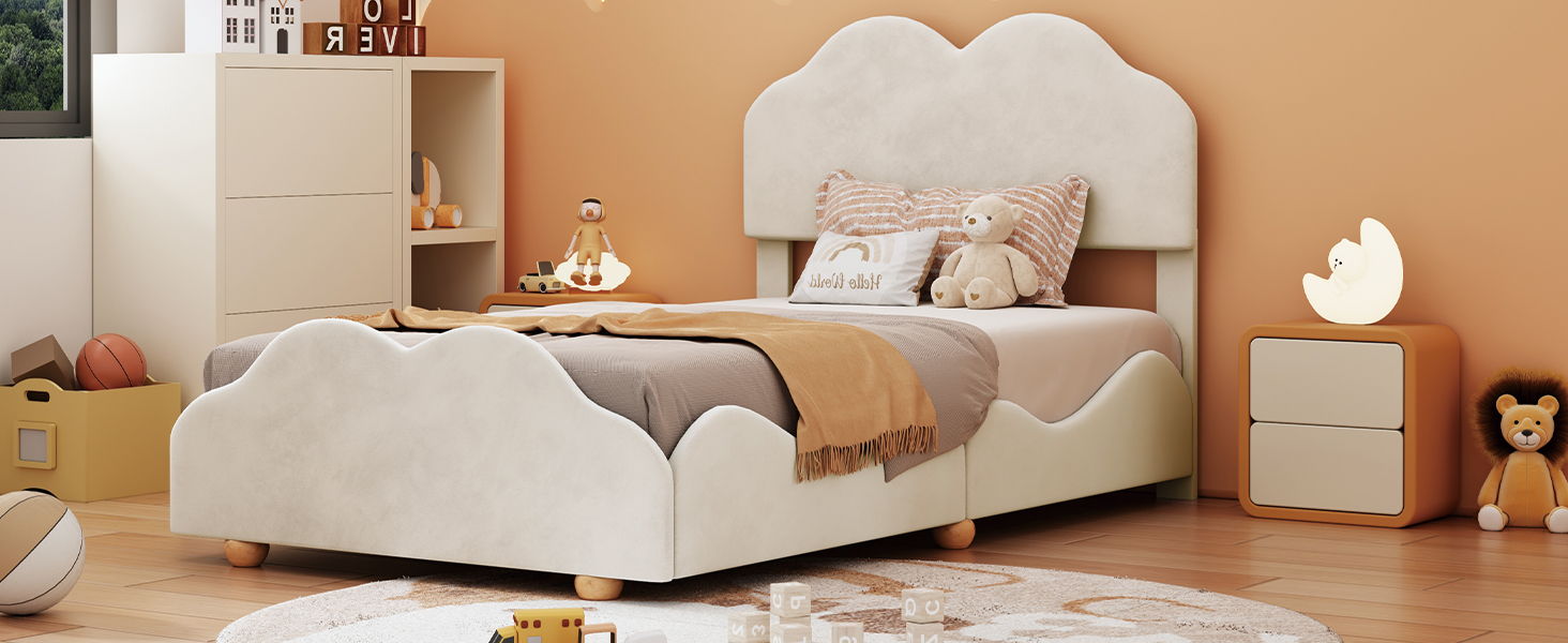 Upholstered Platform Bed With Cloud Shaped Board