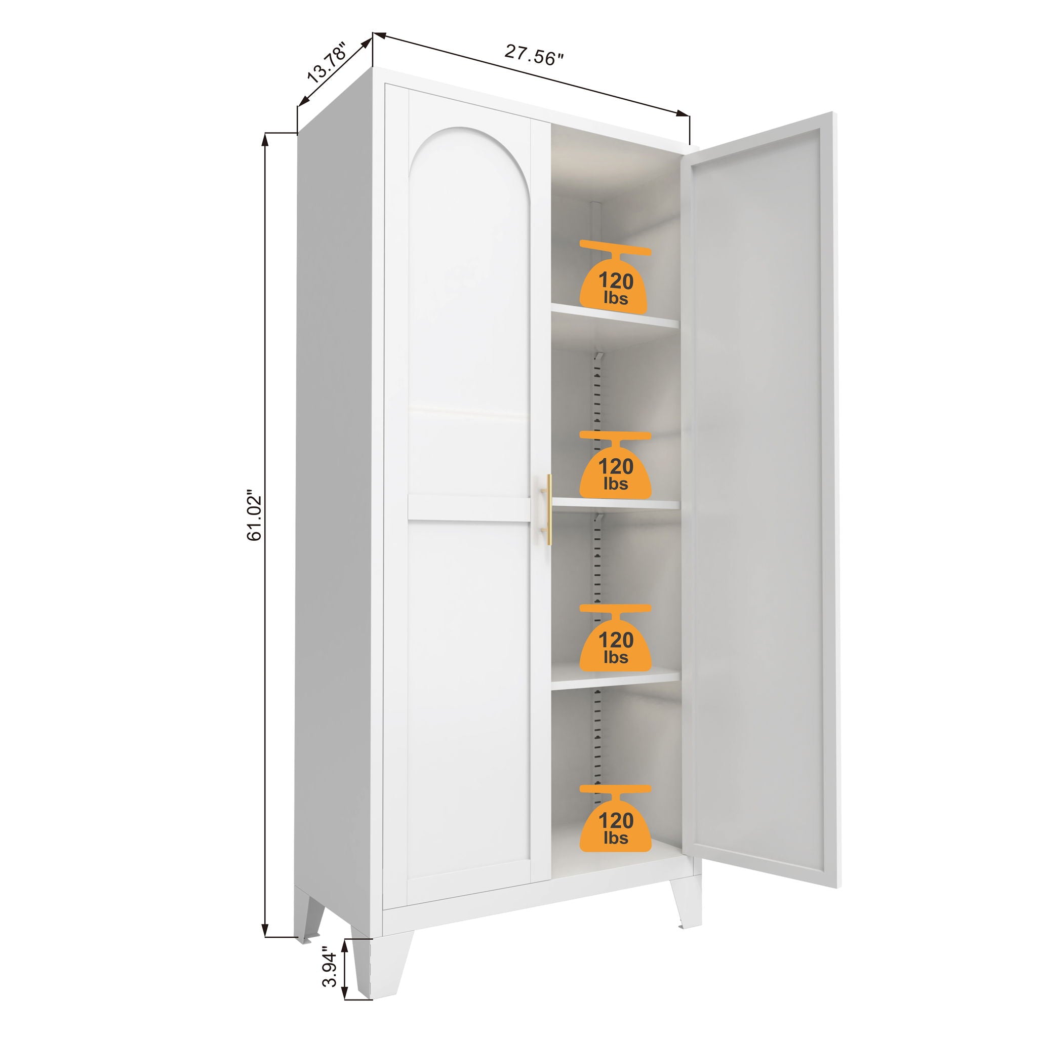 2 Shapely Doors Cabinet Metal Storage Cabinet With Doors And Adjustable Shelves For Bedroom Living Room - White