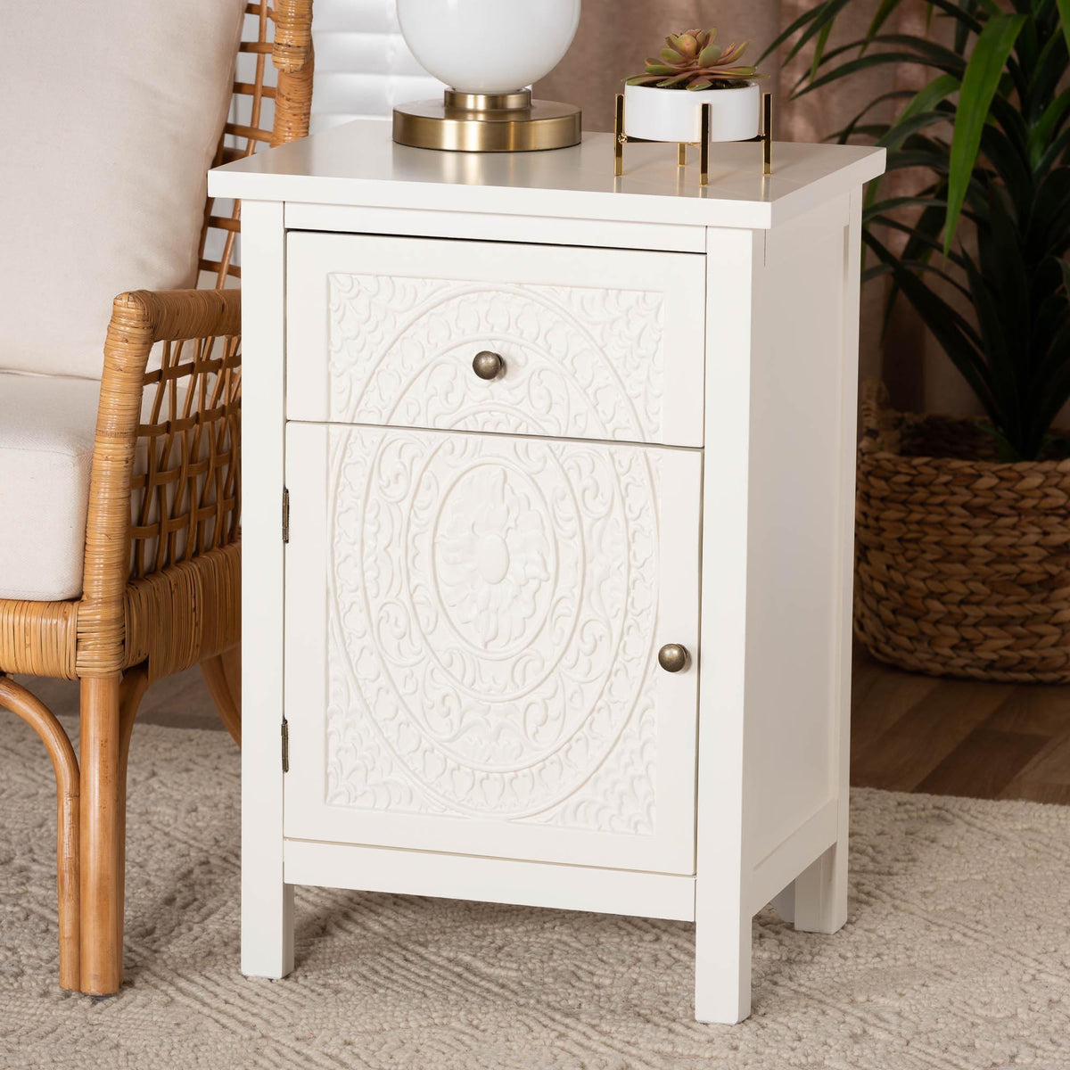 Lambert Classic and Traditional White Finished Wood 1-Drawer End Table
