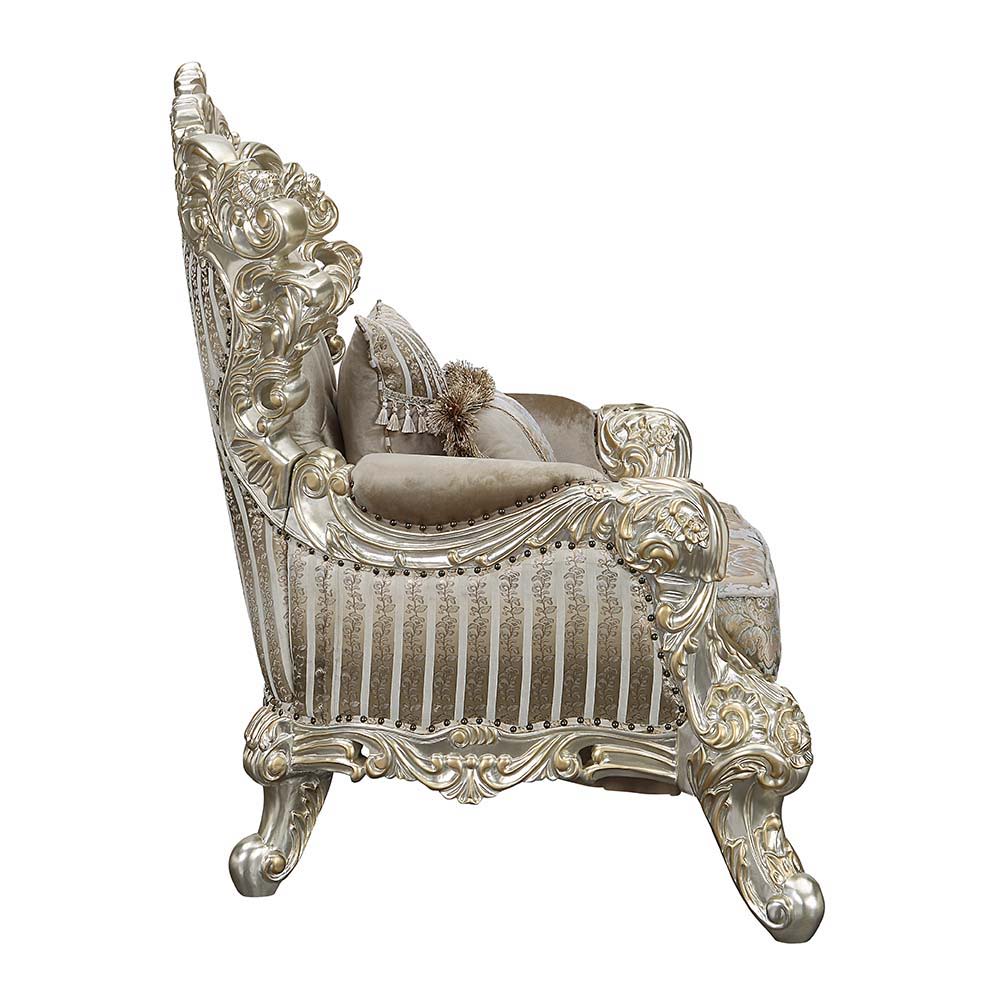 ACME Sorina - Chair - Velvet, Fabric & Antique Gold Finish | Meri Furniture