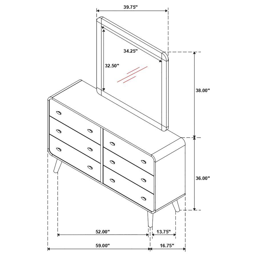 Coaster Fine Furniture Robyn - 6-Drawer Dresser With Mirror - Dark Walnut | Meri Furniture
